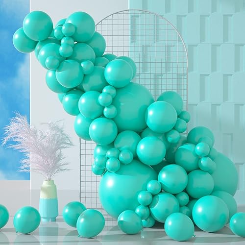 MOMOHOO Kit de guirnalda de globos azules Tiffany, 100 globos de color verde azulado 5101218, globos de cumpleaños, globos de aguamarina, globos