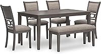 Signature Design by Ashley Wrenning Gray Dining Table Set, Diamond Pattern, 4 Upholstered Chairs & Bench, Seats 6
