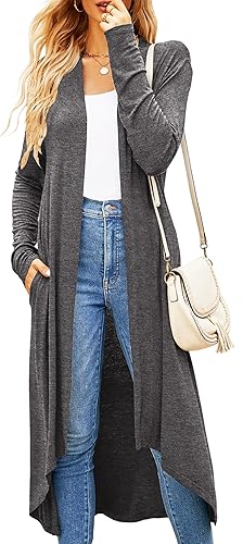 Newchoice Womens Long Cardigan Fall Casual Draped Open Front Lightweight