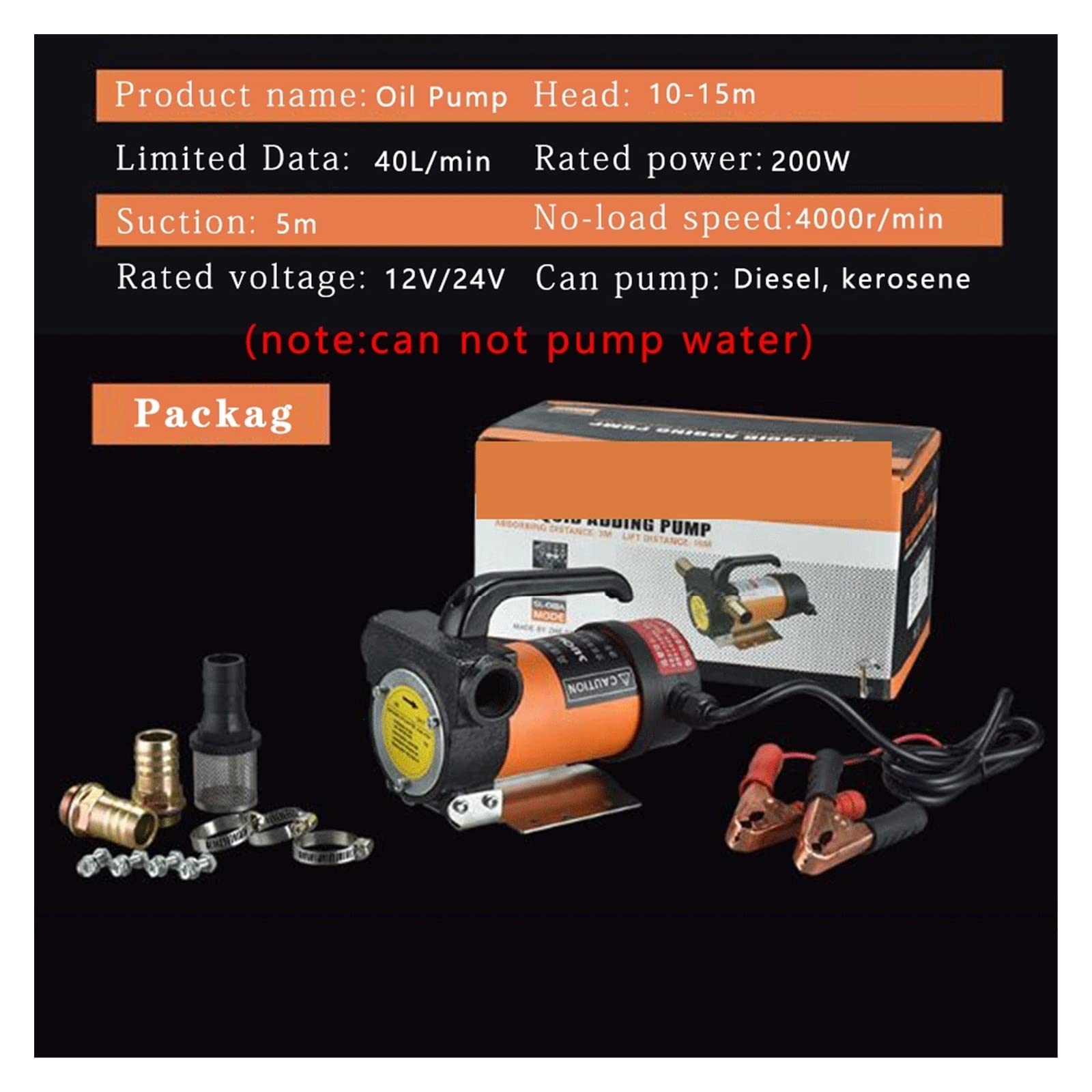 Pompa booster, Mini pompa dell'olio elettrica DC 12V 200W 40L/min Pompa dell'olio Pompa del cherosene diesel(12v)