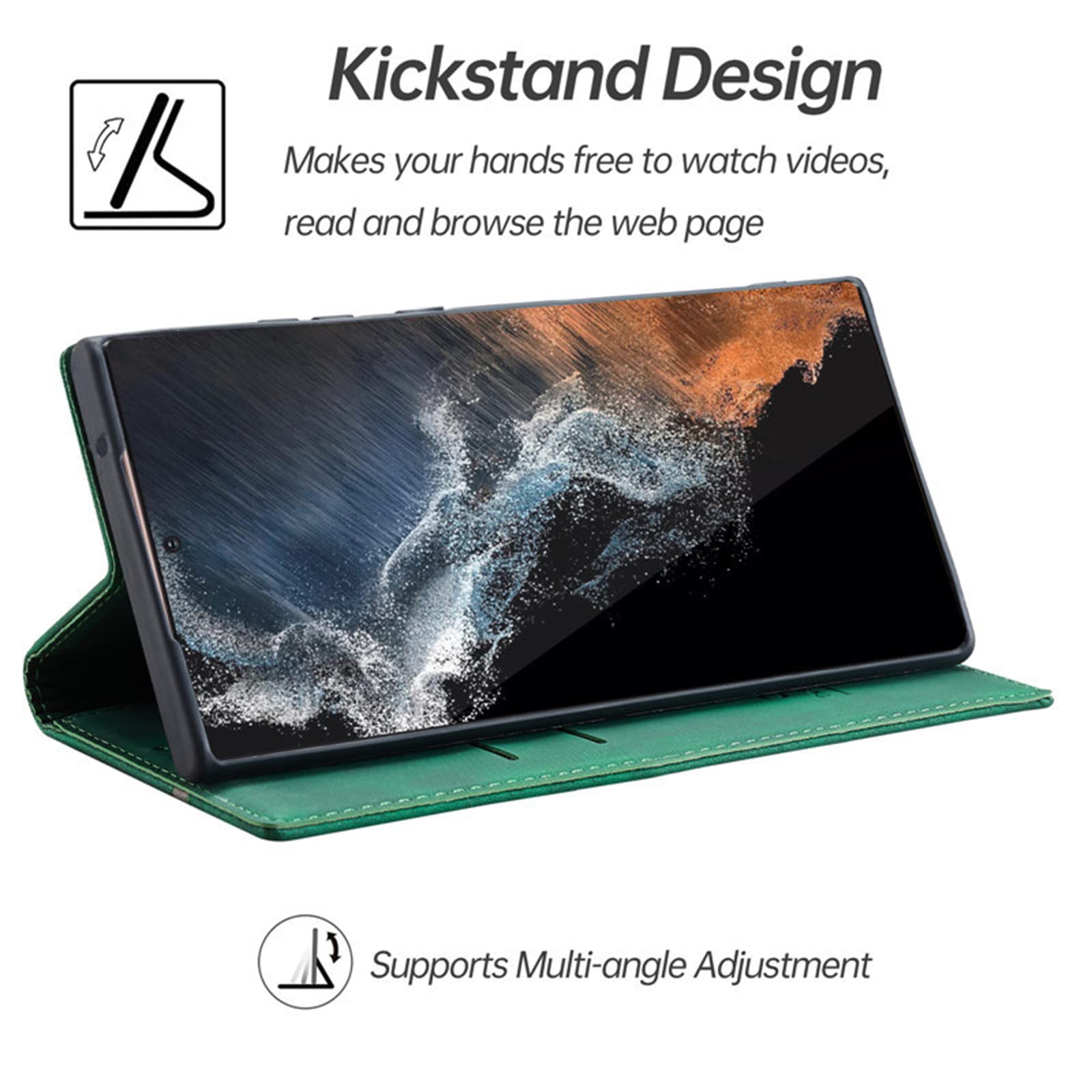 Etui do Samsung Galaxy S22/S22 Plus/S22 Ultra, skórzany portfel etui z przegródką na karty gotówkę magnetyczne zamknięcie etui z klapką na telefon, zielony, S22 Plus 6,5 cala