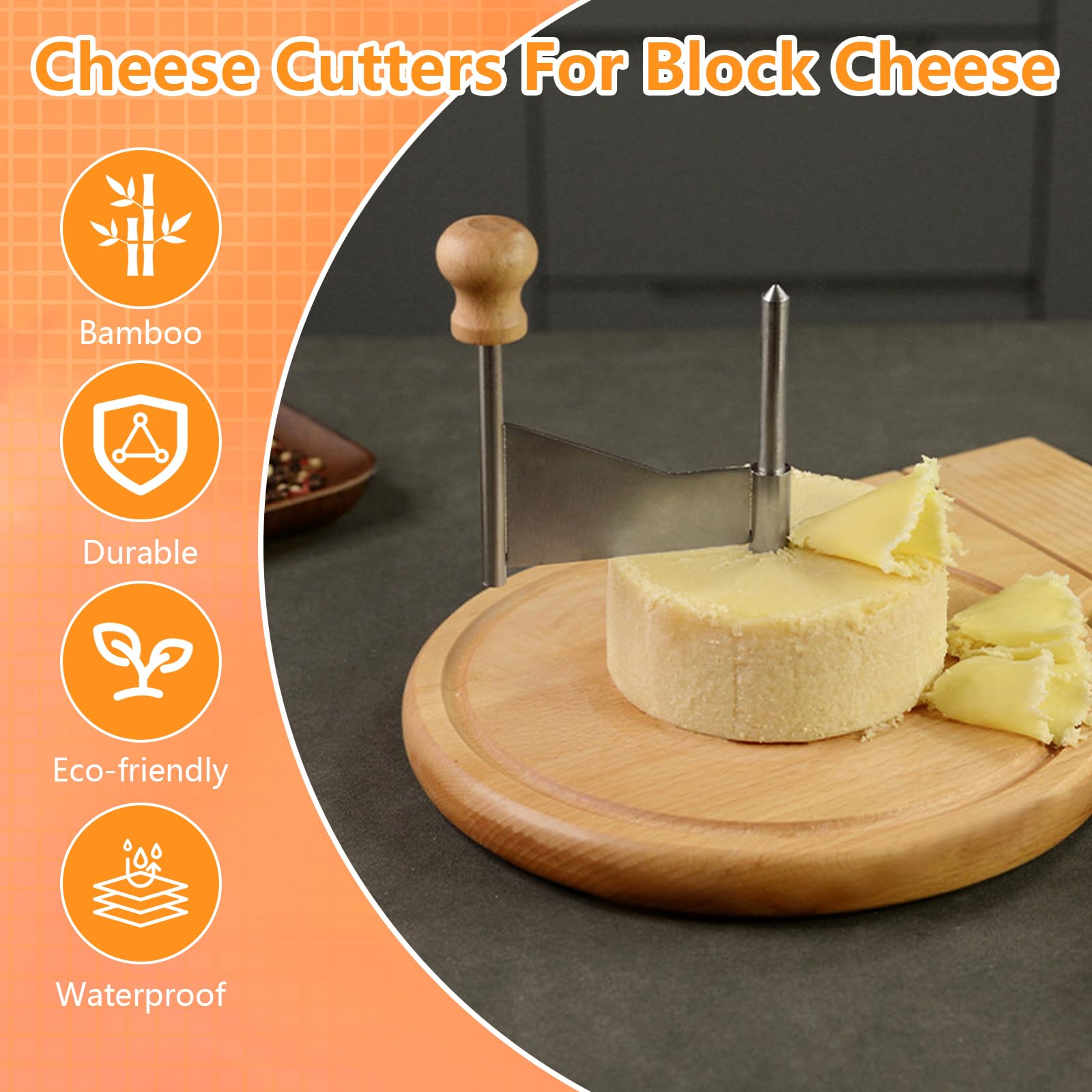 Cortador de Queso, Cortador Queso Horizontal con Tabla de Madera Redonda se Puede Utilizar para Cortar Queso Mantequilla y Foie Gras etc