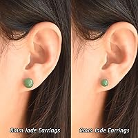 Vista 3 de Aretes de jade, aretes de jade verde para mujer, aretes de plata de ley 925 para orejas sensibles, joyería de jade para mujeres y hombres Plateado