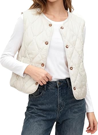 Amazhiyu Womens Lightweight Quilted Puffer Vest Sleeveless Button Padded Gilet