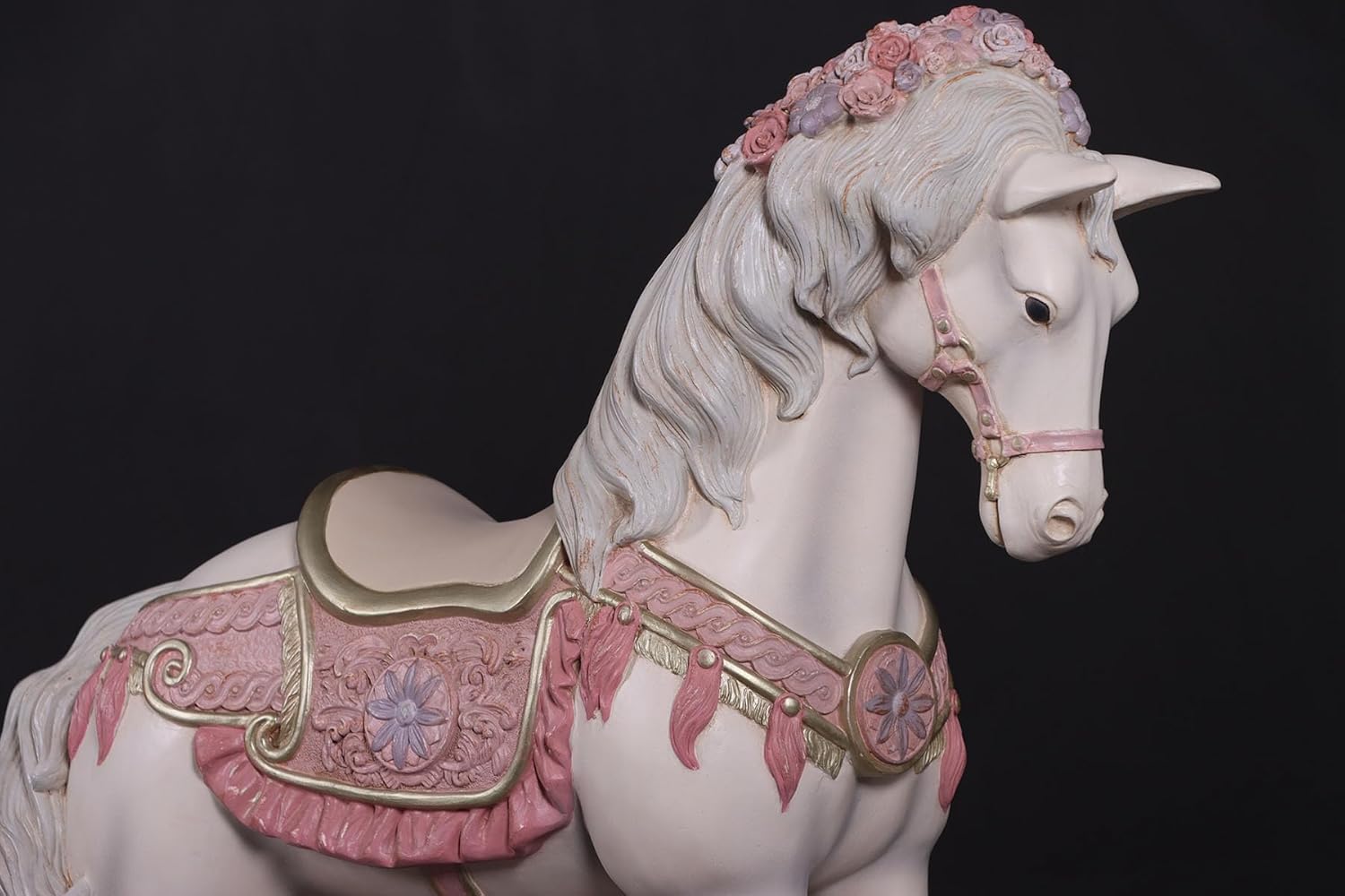 Decorative Rocking Horse, White with Pink Floral Accents, Resin and Wood, Fantasy Theme, 11 Pounds