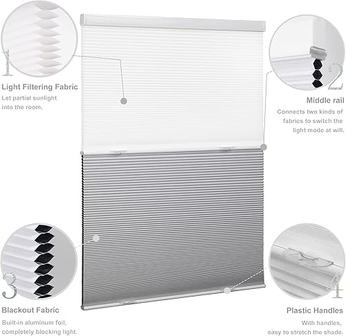 Miniatura 3 de Boolegon - Persianas celulares sin cordones Day Night BlackoutFiltro de luz, 2 persianas en 1 de panal de abeja, de arriba hacia abajo, abajo hacia