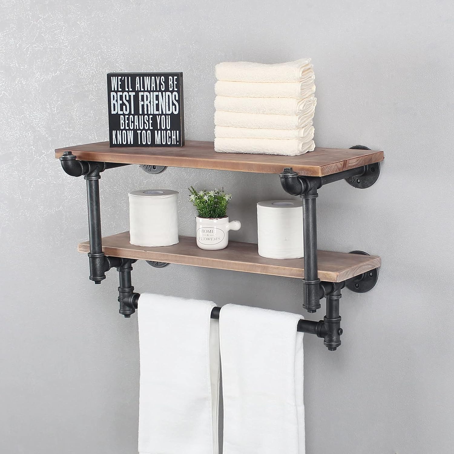 🔥 Cashback up to 70% Industrial Bathroom Shelves with Towel Bar,24 Rustic Towel Racks for Bathroom,2 Layers Farmhouse Towel Rack Over Toilet,Pipe Bathroom Shelves Wall Mounted,Home Decor Floating Shelves Towel Holder