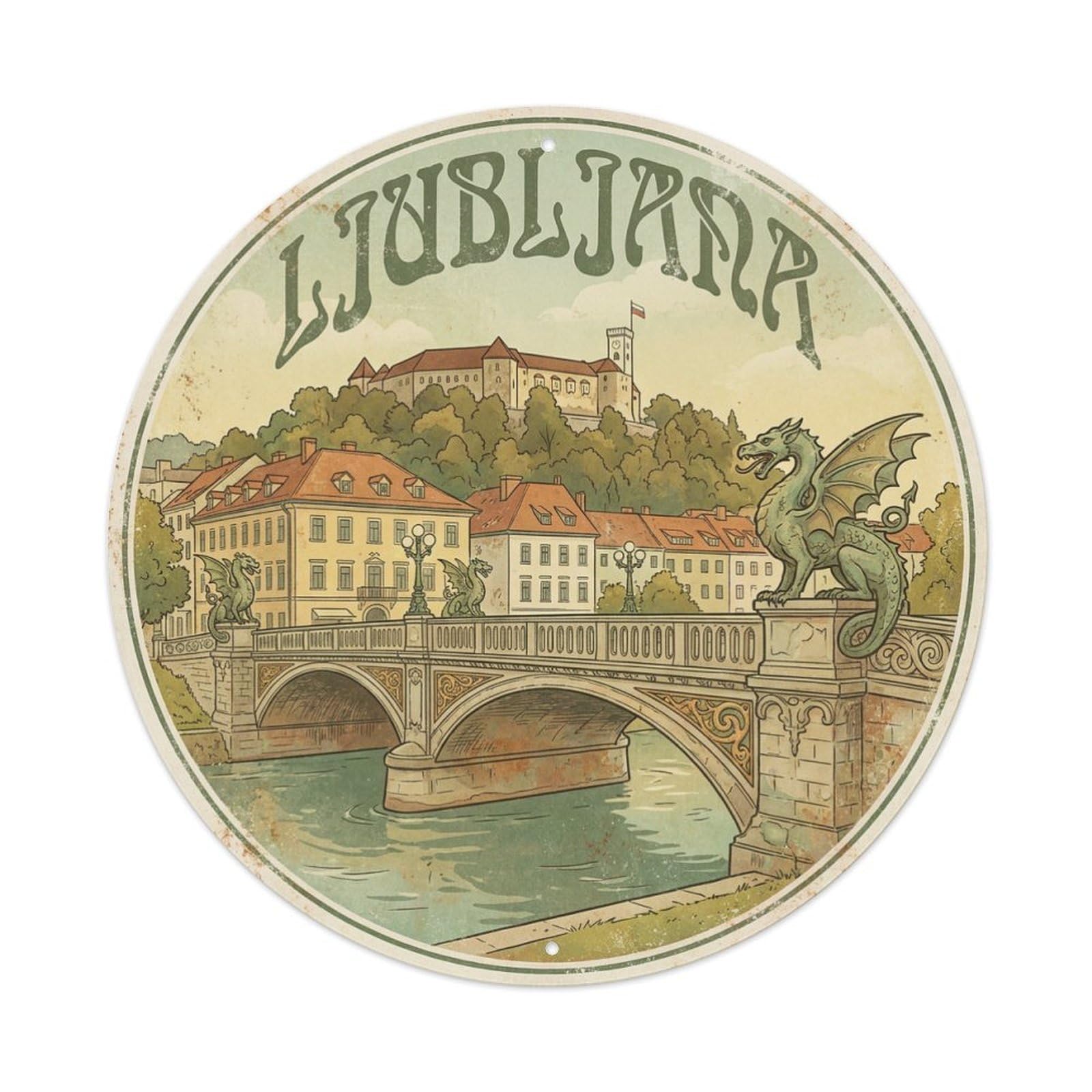 Vintage Travel Slovenia Ljubljana Metal Tin Sign