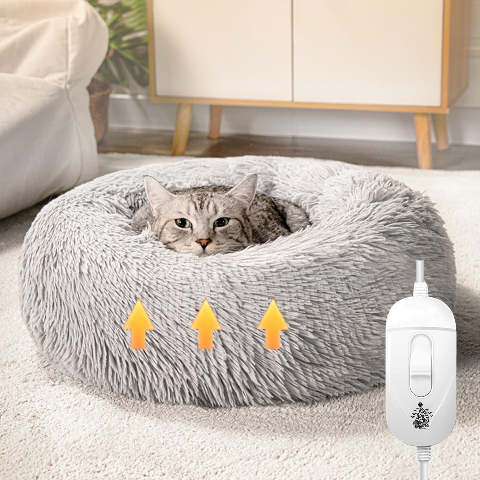 Cama Para Gatos/perros Con Calefacción, Cama Redonda Para Mascotas Con Calefacción Para Perros Y Gatos Medianos Y Grandes, Tienda De Campaña Para Gatos Con Calentamiento De Felpa Térmica Eléct(Size:L)