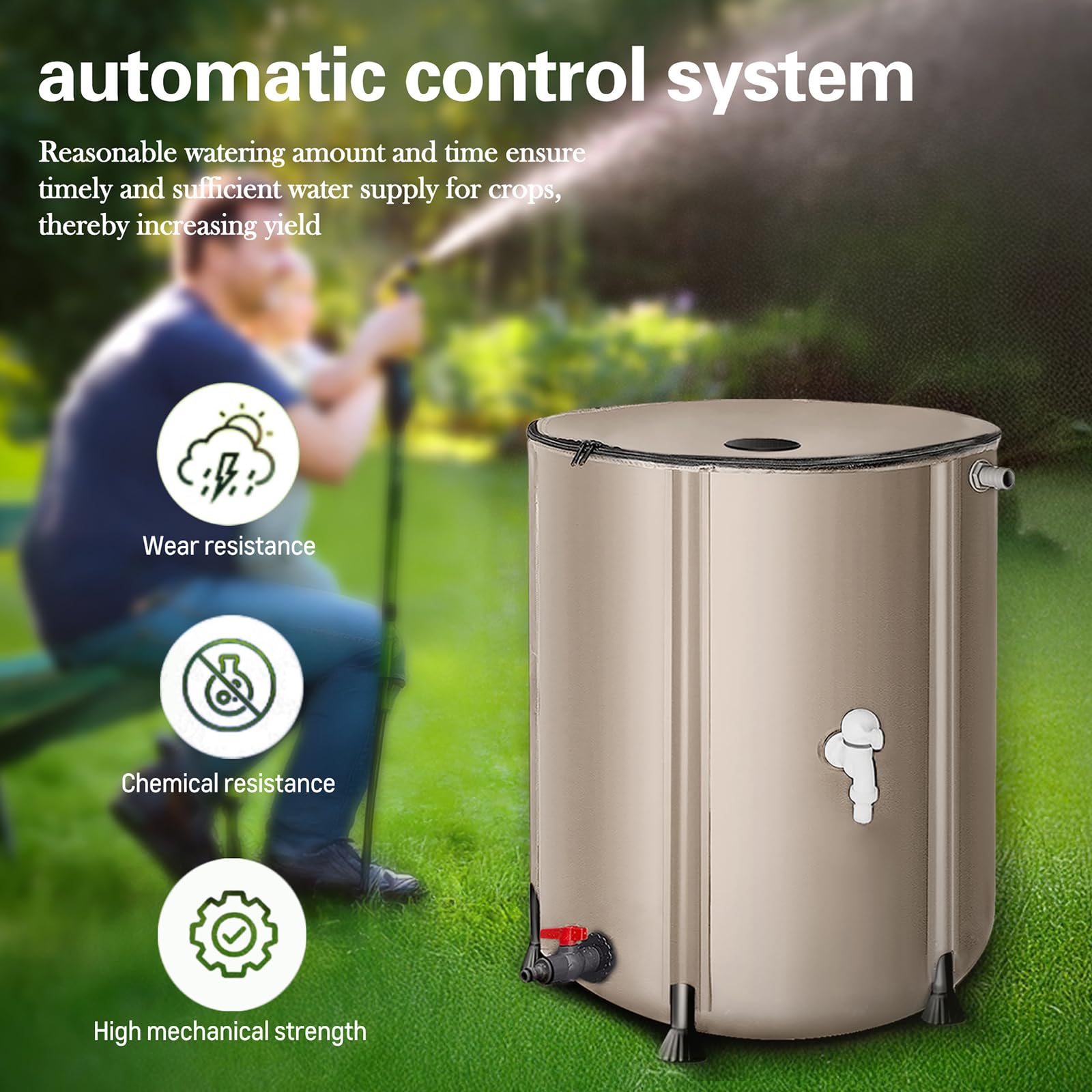 Barril Portátil Recolección Agua De Lluvia, Depósito De Almacenamiento De Agua Plegable Con Grifo, Recolector De Lluvia De PVC Reforzado Para Riego De Jardín, Patio Y Uso Exterior,100L