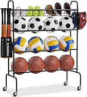 VEVOR Rolling Sports Ball Storage Cart: Lockable 4-Tier Basketball Cage, Steel Organizer for Gym, School, Garage - Indoor Outdoor