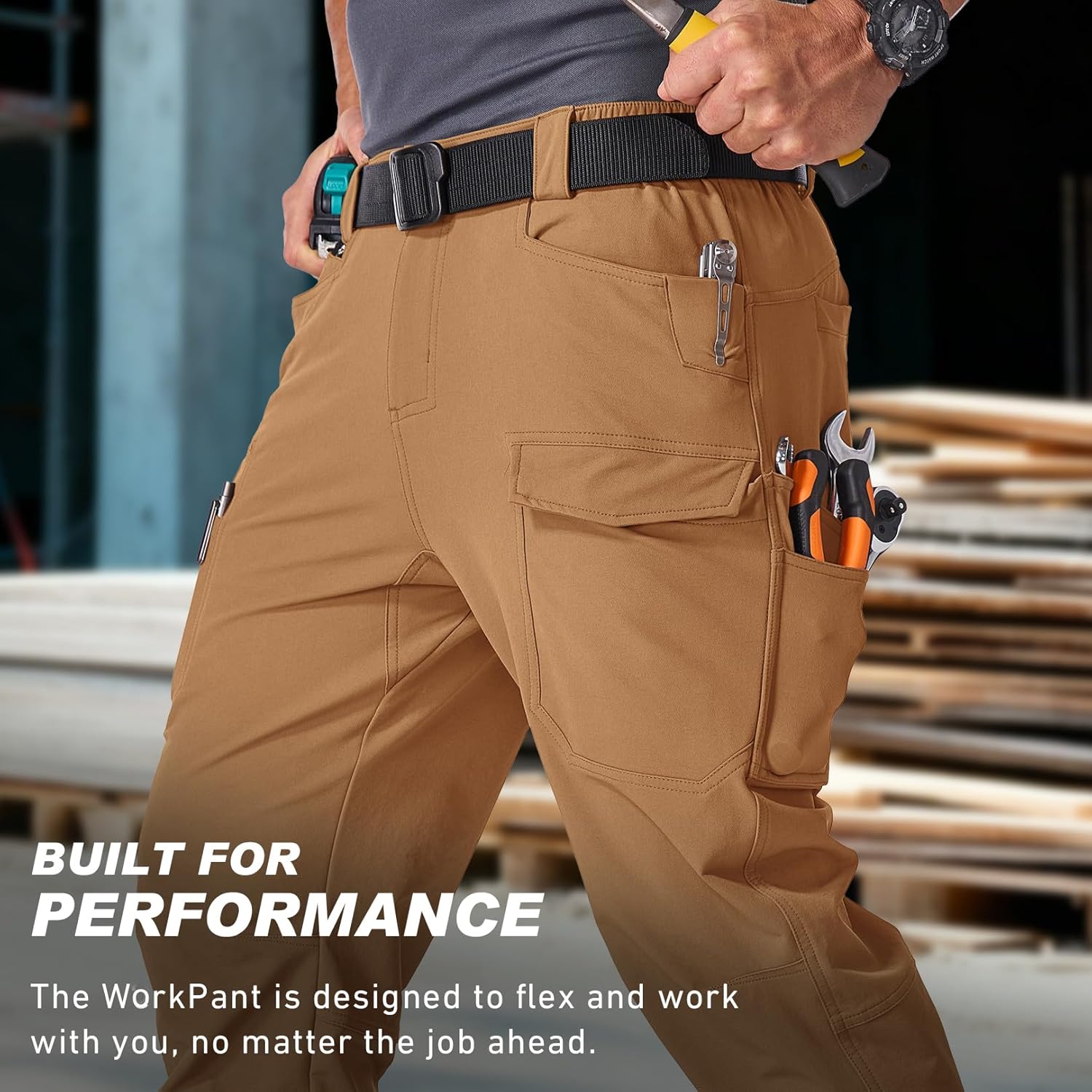 Toomett Men's Work Pants, Relaxed Fit Cargo Pants, Lightweight Moisture Wicking, Tactical Comfort & Durability - Image 2