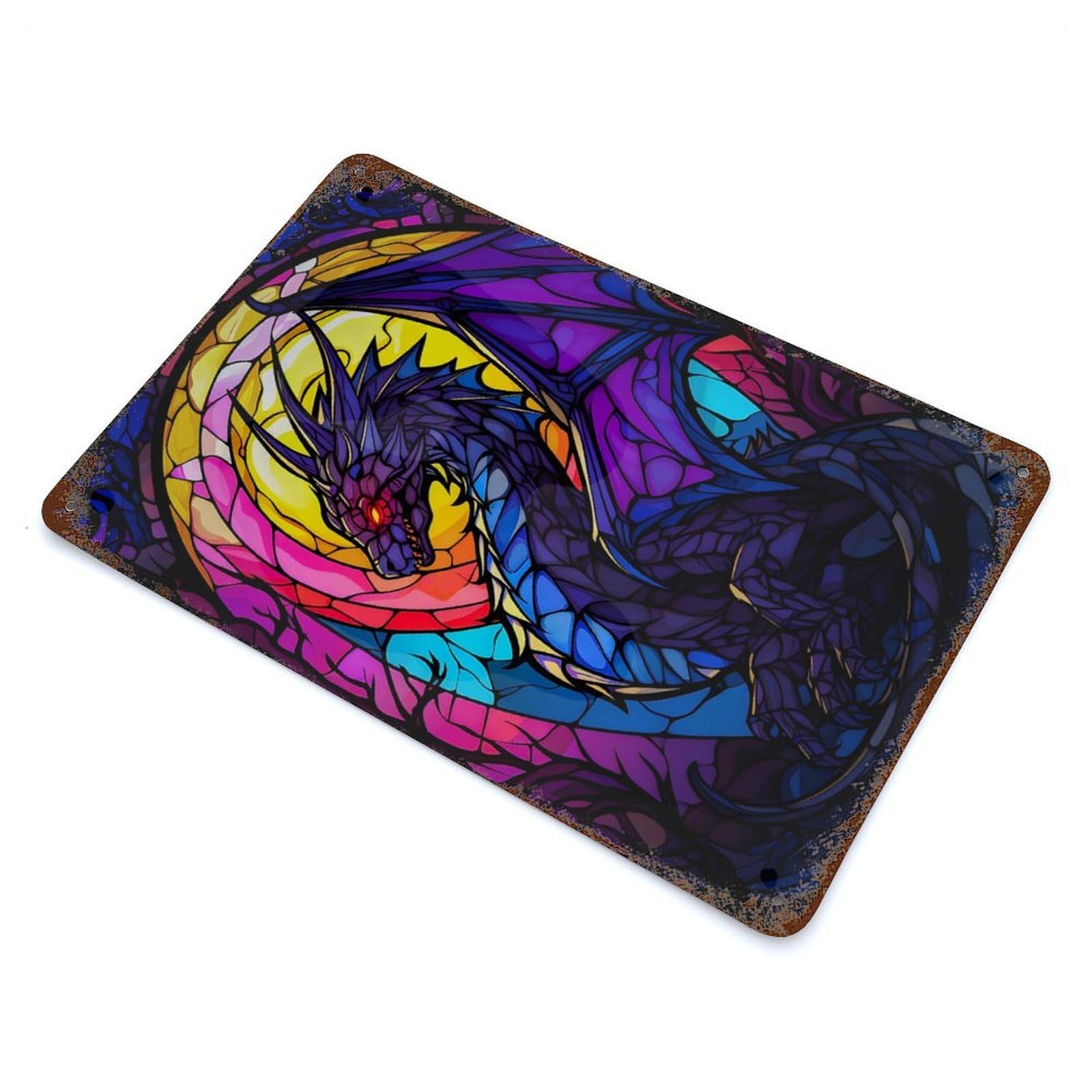 Abstract Skeleton Dragon Vintage Wall Sign 11.8"x7.9", Rust Effect Metal Decor for Basement, Hobby Room And Garage Decor