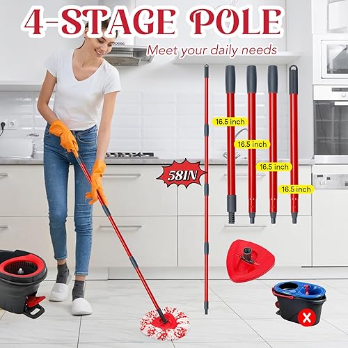 Miniatura 3 de Ashsajkd Paquete de 4 cabezales de repuesto para trapeador, 40% más potencia de limpieza, incluye mango de trapeador de 4 etapas, 1 base de