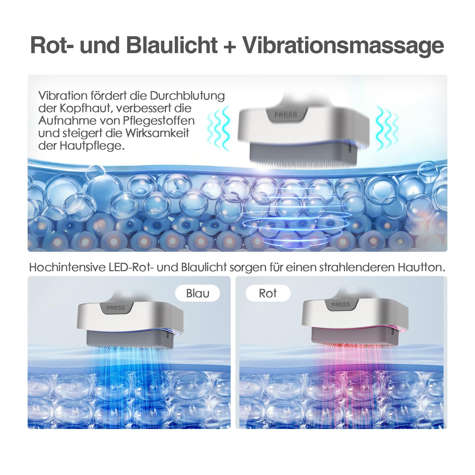 bio 6 Derma Stamp Elektrisch Upgrade 2026 | 4-in-1 Dermastamp Microneedling für Gesicht & Kopfhaut, 140 Pins, Rot & Blau LED Lichtpflege, sanfte Massage | inkl. 2 Aufsätze: 0,5 mm(Graugold)