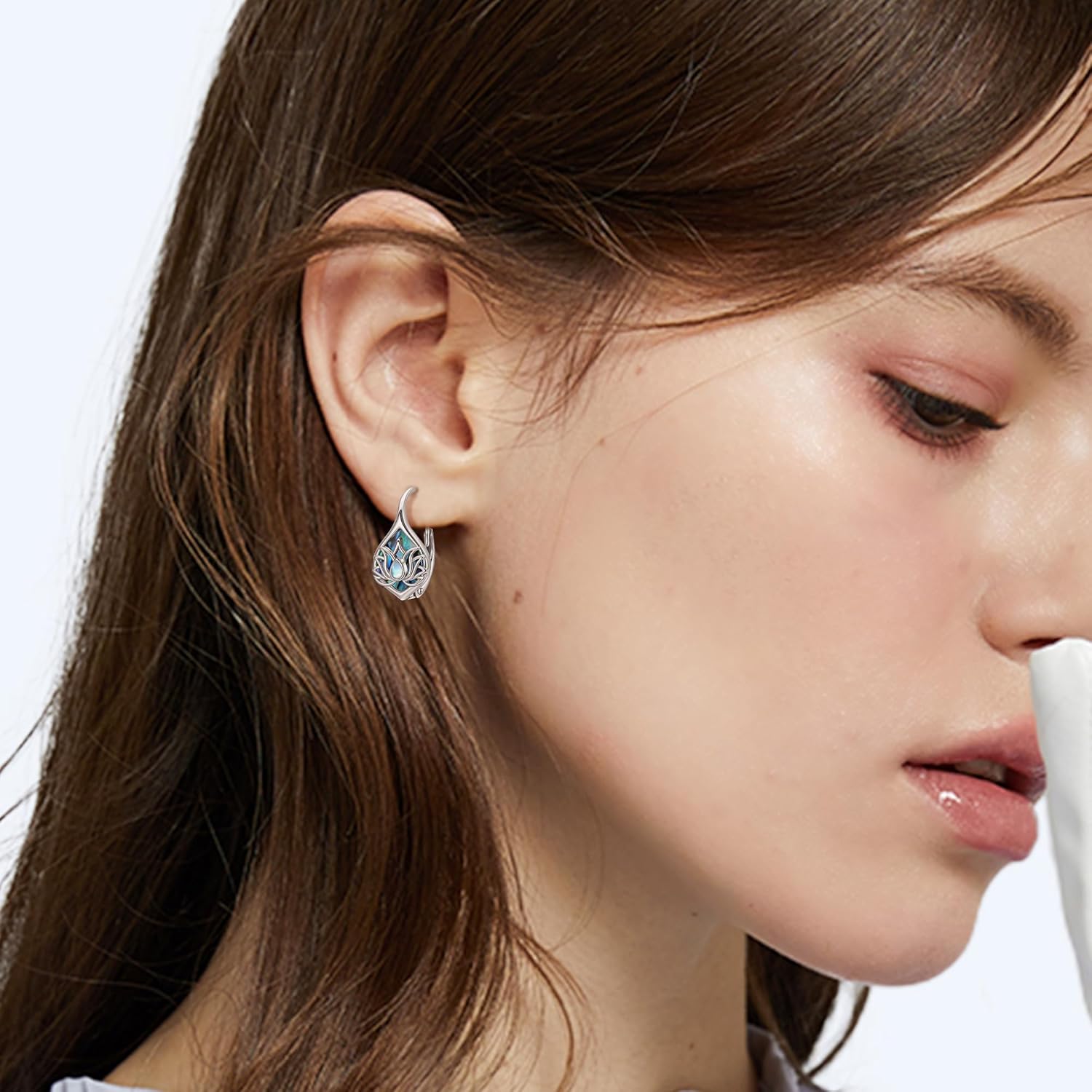 Moonstone Abalone Shell Earrings 925 Sterling Silver Dragonfly/Hummingbird/Butterfly/Lotus/Filigree Hoop Leverback Earrings Jewelry Gifts for Women - Image 6