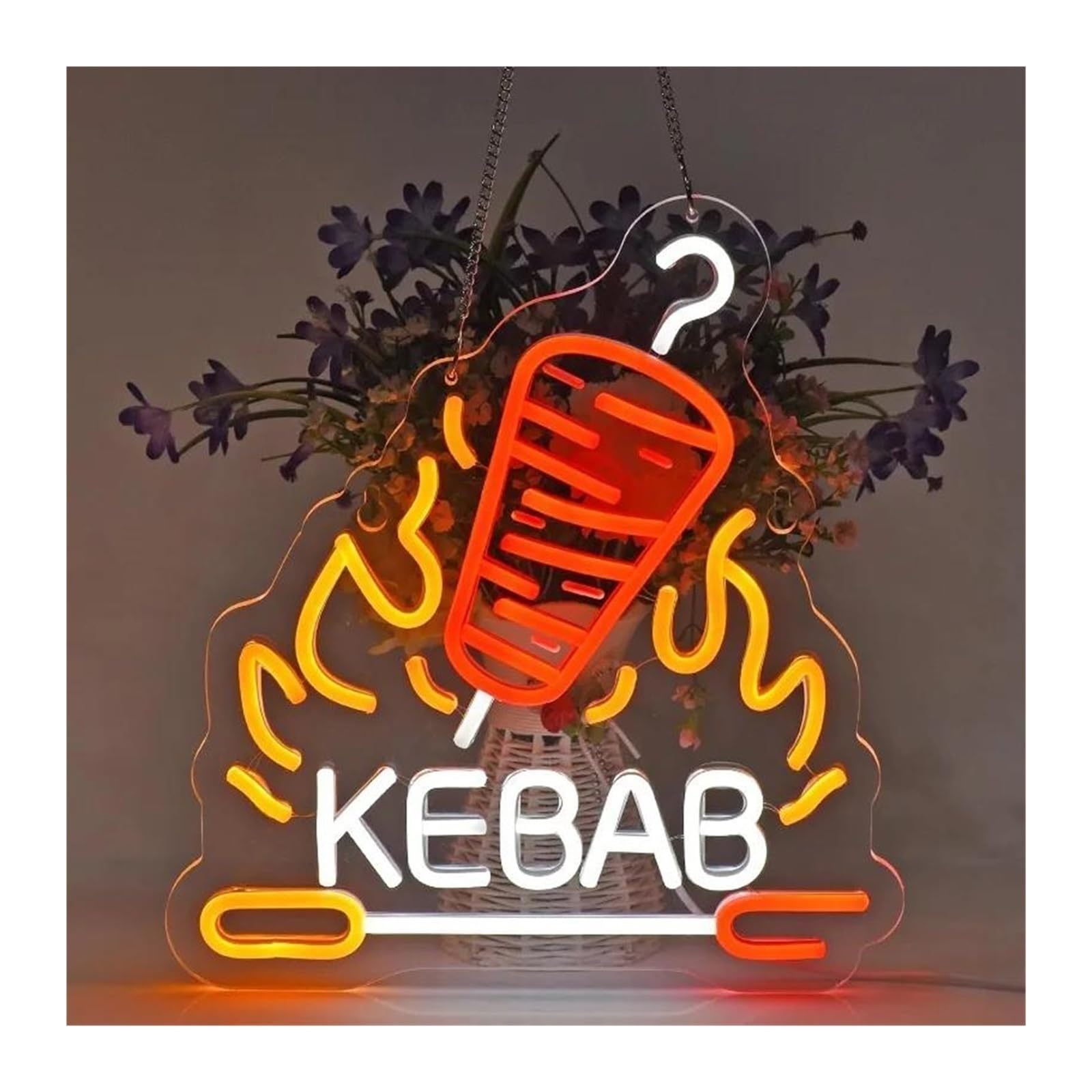 XENITE Hanging Art Neon Signs Kebab Neon Wall Art Decor for Doner Kebab Kababab Mediterranean Restaurant Or Middle Eastern Food Store, USB Powered Dimmable 35cm×32cm