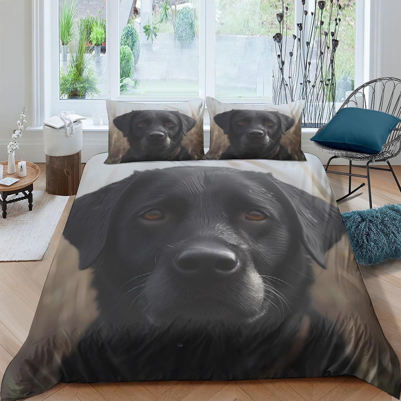 Ctjqhvkz Style-6 3D Printed Black Labrador Fitted Sheet Microfiber Soft Breathable Dog Face Bed Cover For Bedroom Guest Room Mattress Decor Single（135X200cm）