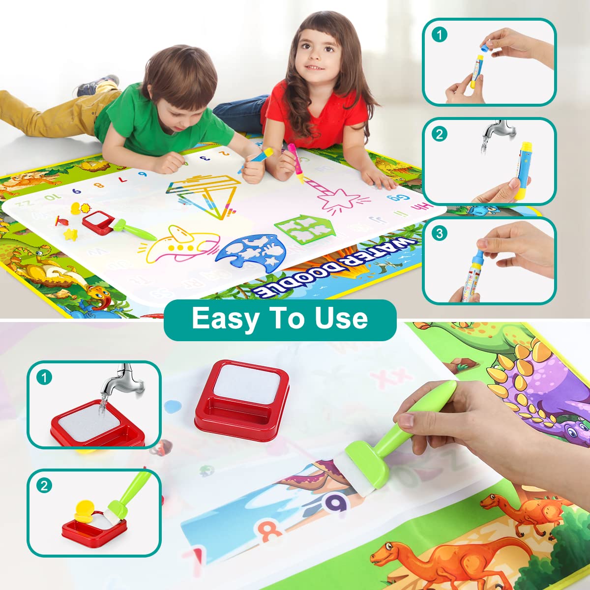 Ardoise Magique Enfant 4 Couleurs Sarsumir - Tableau Dessin Effaçable Avec Stylos Et Tampons - Jouet Éducatif Bleu