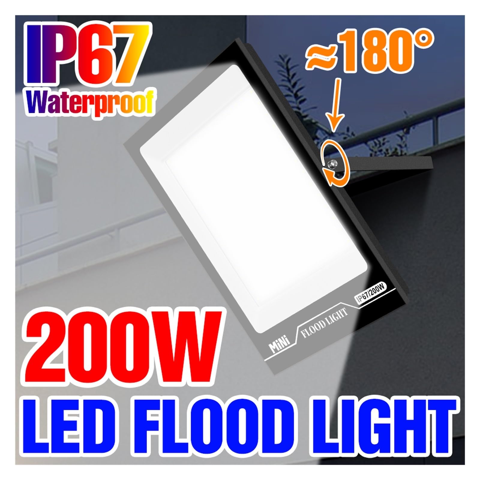 Oświetlenie bezpieczeństwa 200W LED Reflektor IP67 Lampa uliczna LED Ścienna Lampara Oświetlenie zewnętrzne Reflektor ogrodowy Reflektor do patio i ogrodu,100w Cold White