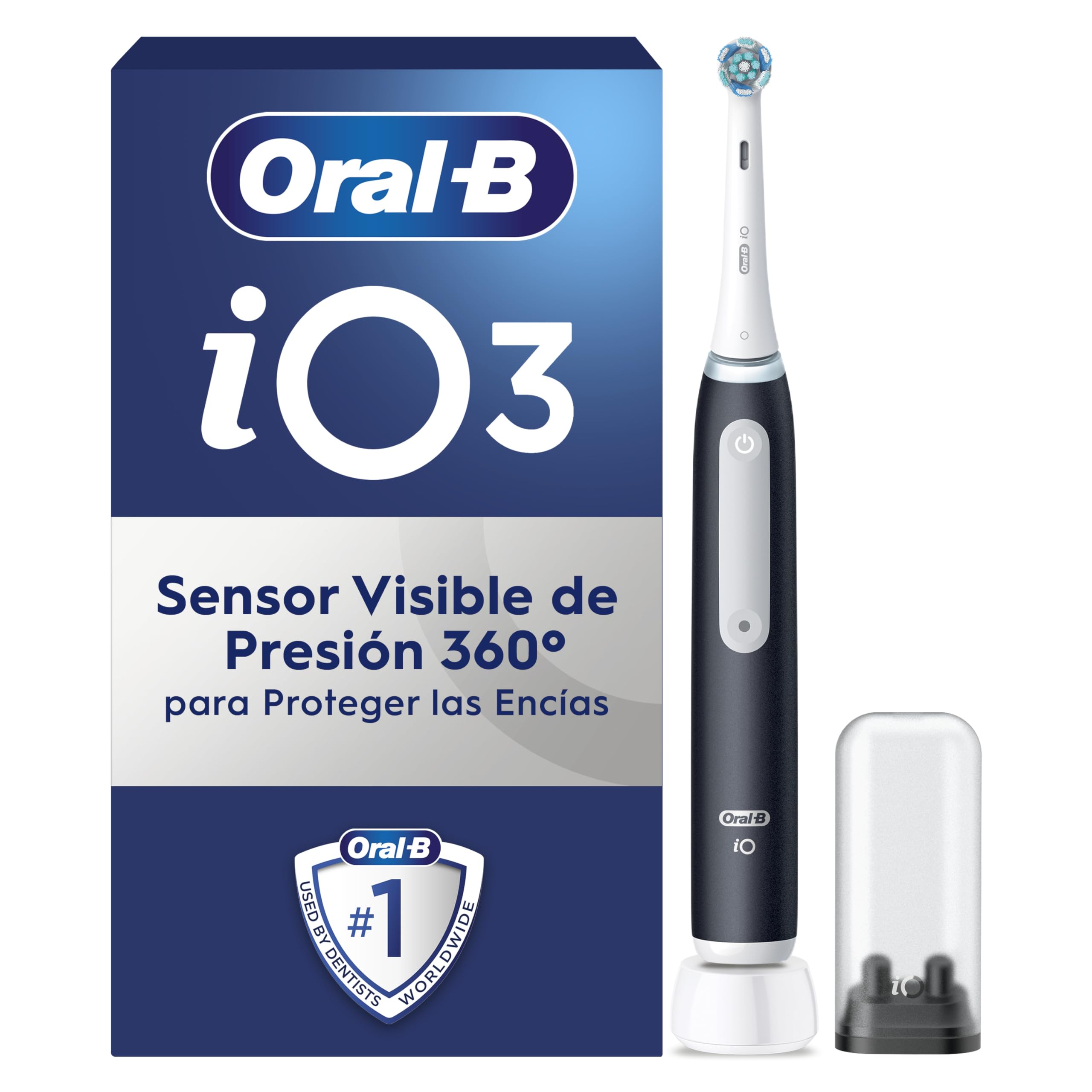 Oral-B iO 3N Cepillo de Dientes Eléctrico con Mango Recargable, 1 Cabezal y Estuche de Viaje, Diseñado por Braun, Regalos Originales Mujer y Hombre - Negro