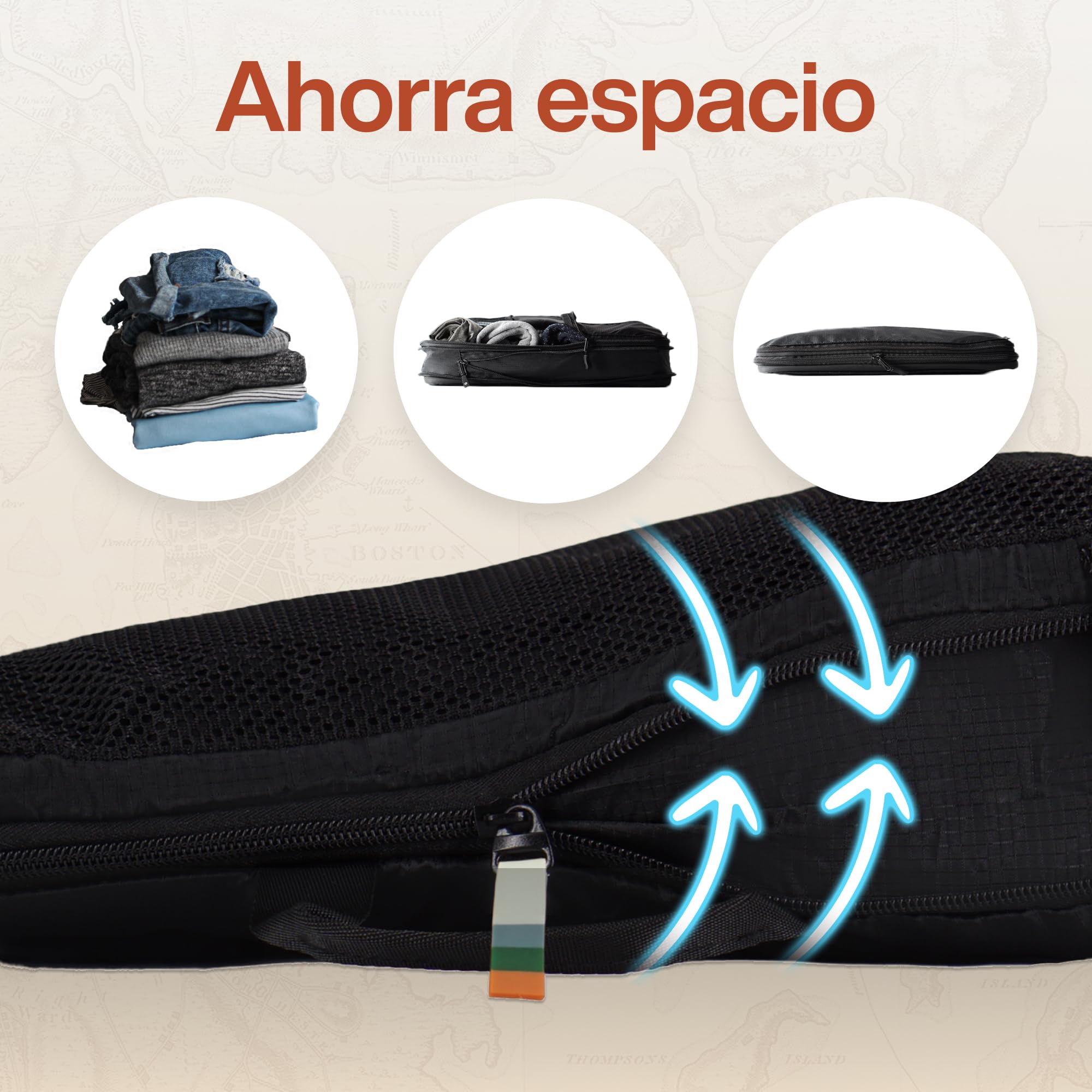 TRAVEL DUDE Organizador Maleta con Compresión – Packing Cubes de Viaje, Bolsas Organizadoras Maleta para Ropa, Organizadores de Maletas y Mochila de Viaje (Negro, 7 piezas)