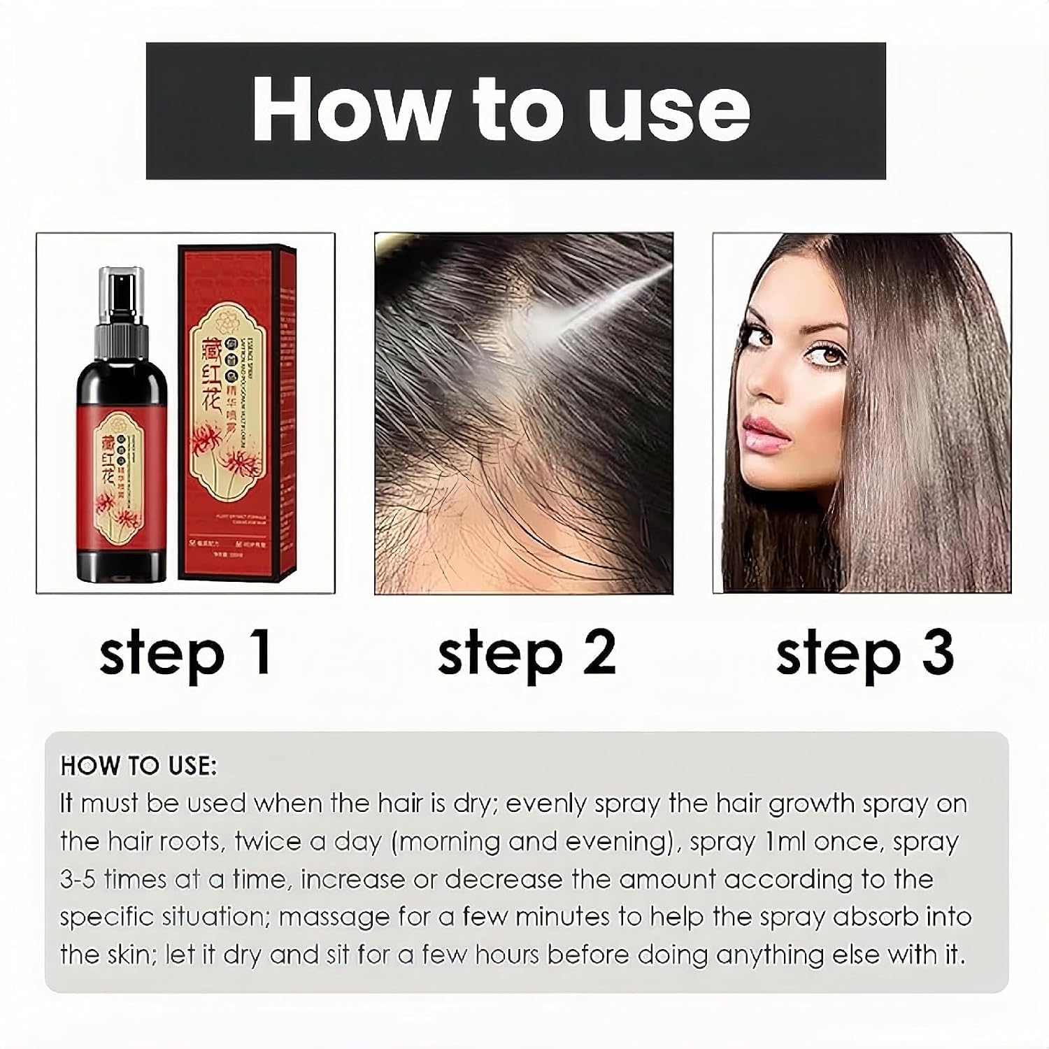 Saffron Hair Blackening Spray, Affron And Polygonum Multiflorum Essence Spray, Saffron Hair Spray, Suitable For Everyone (3PC)