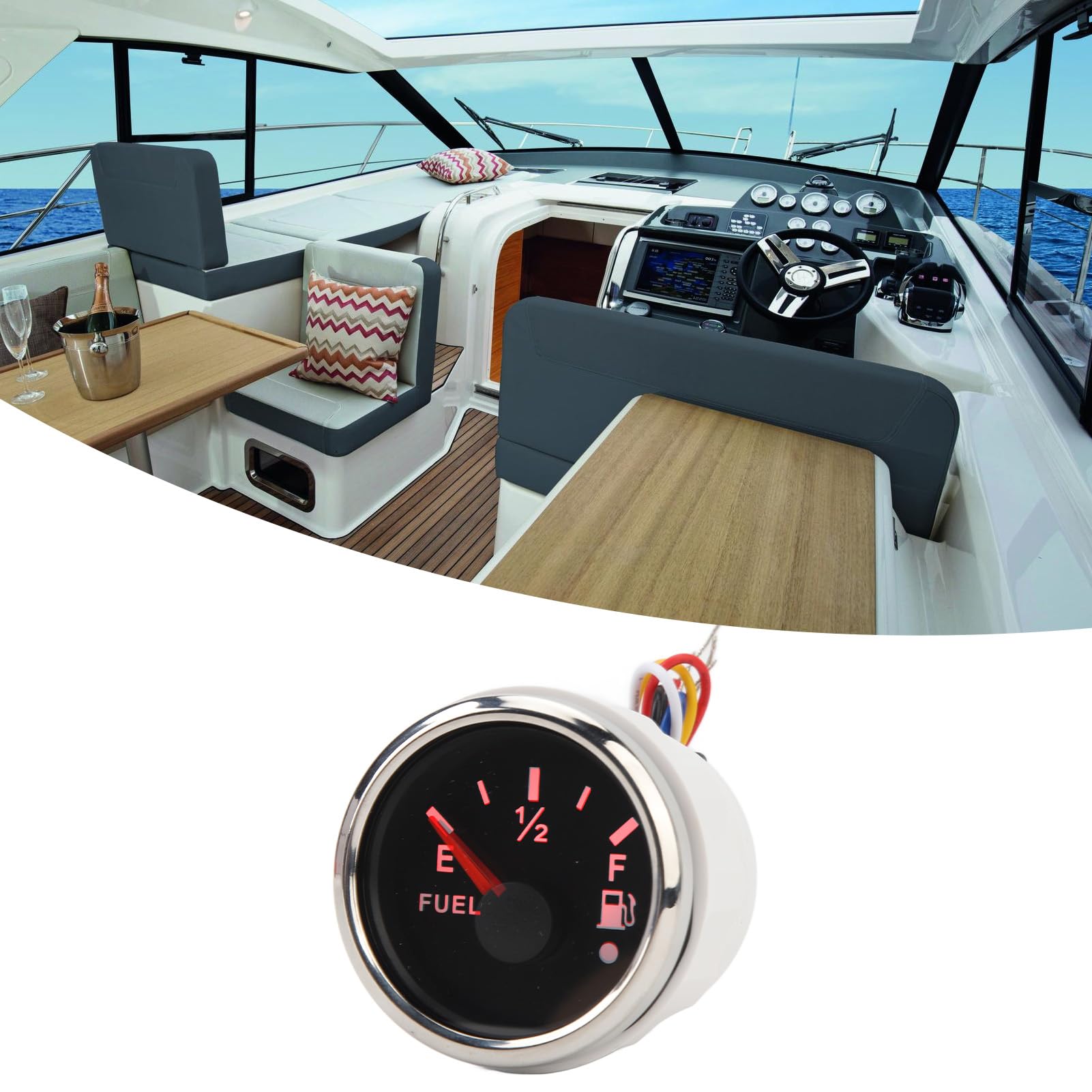 Jauge De Niveau Carburant Marin 52 Mm - Indicateur Universel 12/24V Pour Bateaux Et Véhicules - 6