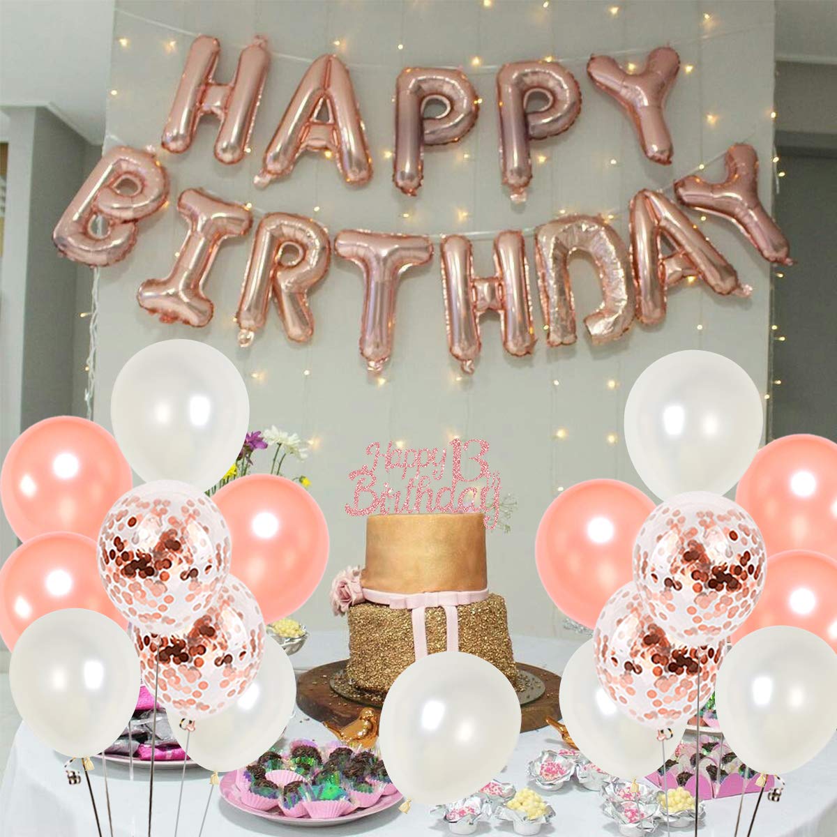 Palloncini Compleanno 13 Anni Oro Rosa - Decorazioni Festa Con Banner E Palloncini A Stella - Foto 9