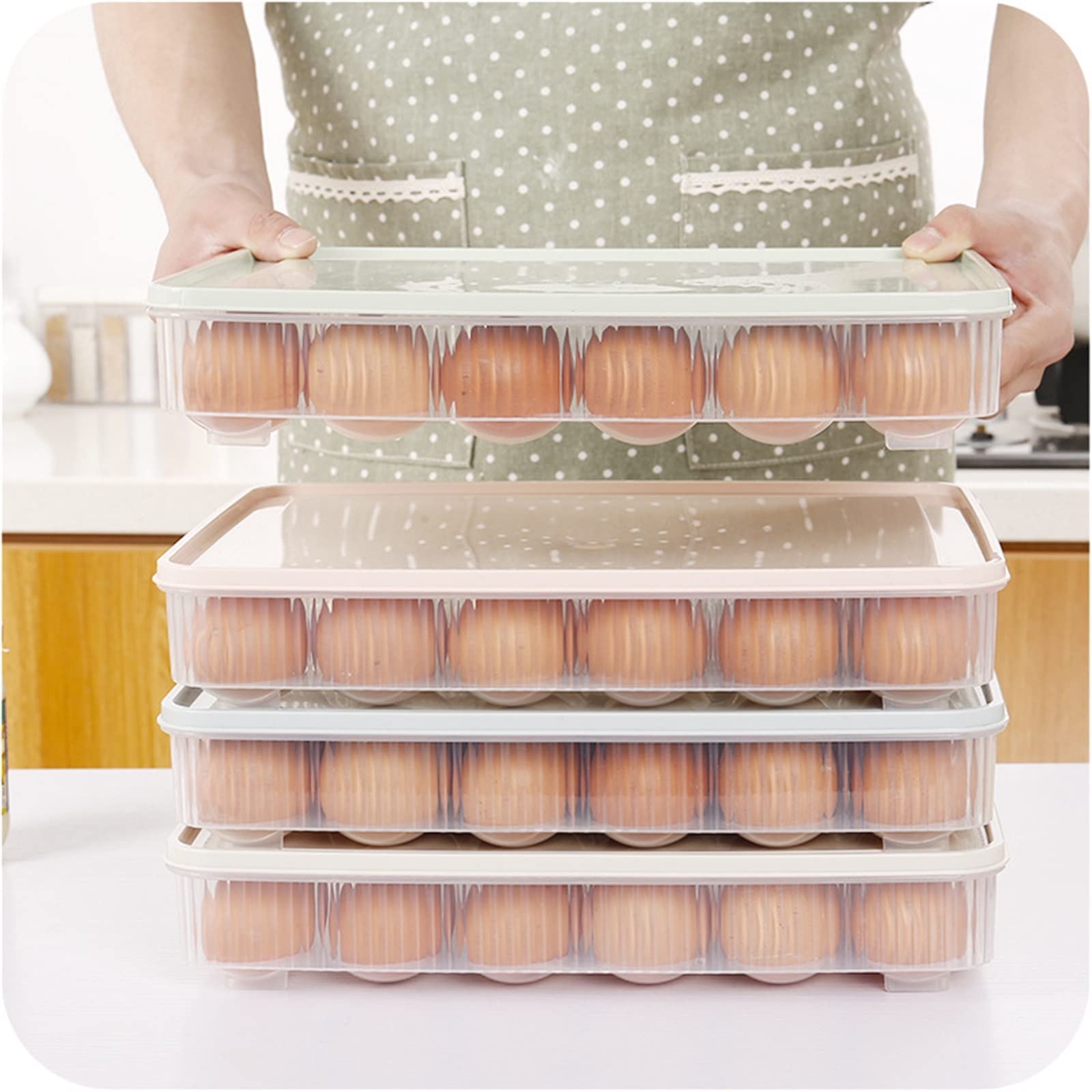 Compartimiento de Huevos para refrigerador 24 Rejillas Caja de Almacenamiento de Huevos de plástico Contenedor de Almacenamiento de Alimentos portátil Refrigerador Soporte de Bandeja de Huevos