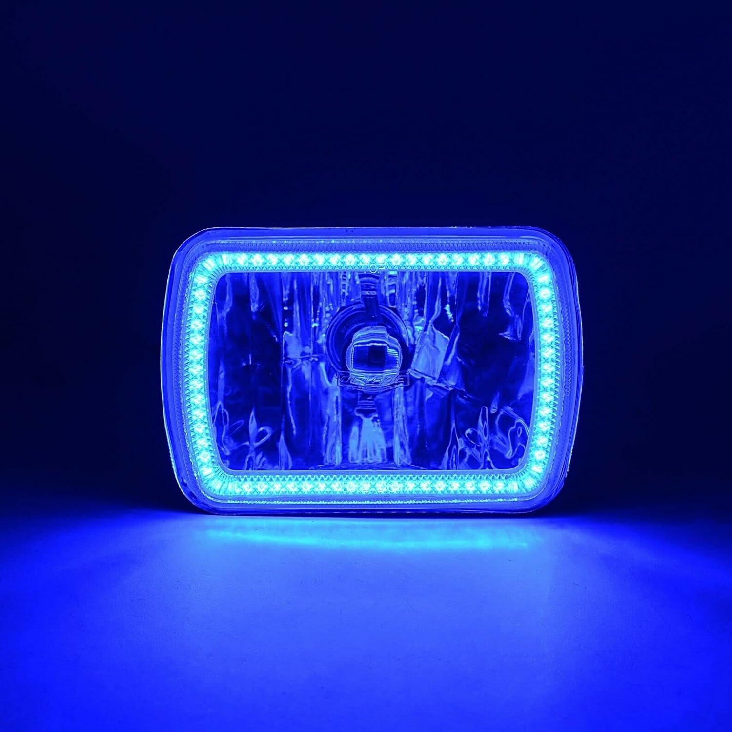Octane Lighting 7X6 Inch Blue SMD LED Halo Angel Eye Clear Headlight 55/60W Halogen Light Bulb Pair