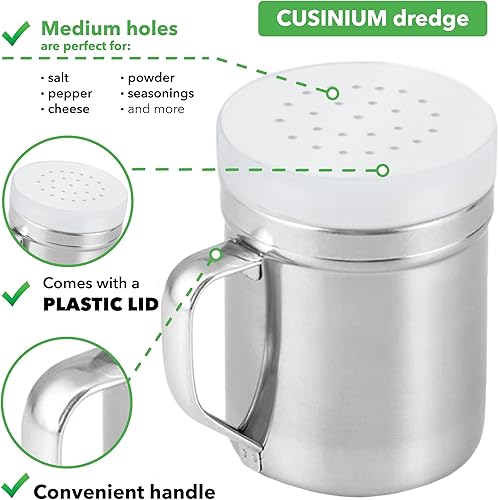 Miniatura 3 de [Paquete de 2] Coctelera de sal y pimienta de metal de 6 onzas + [2 paquetes] de 10 onzas, con agujeros medianos, asas y tapa de plástico