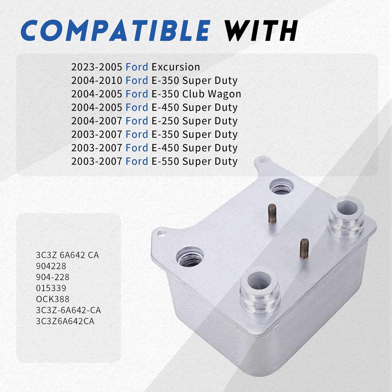 904-228 Engine Oil Cooler Kit Adapter For Ford E-350 club wagon E-450 Excursion F-250 F-350 F-450 F550 super duty 2003 2004 2005 2006 2007 2008 09 10 3C3Z-6A642-CA，6.0 L (3C3Z-6A642-CA-2)