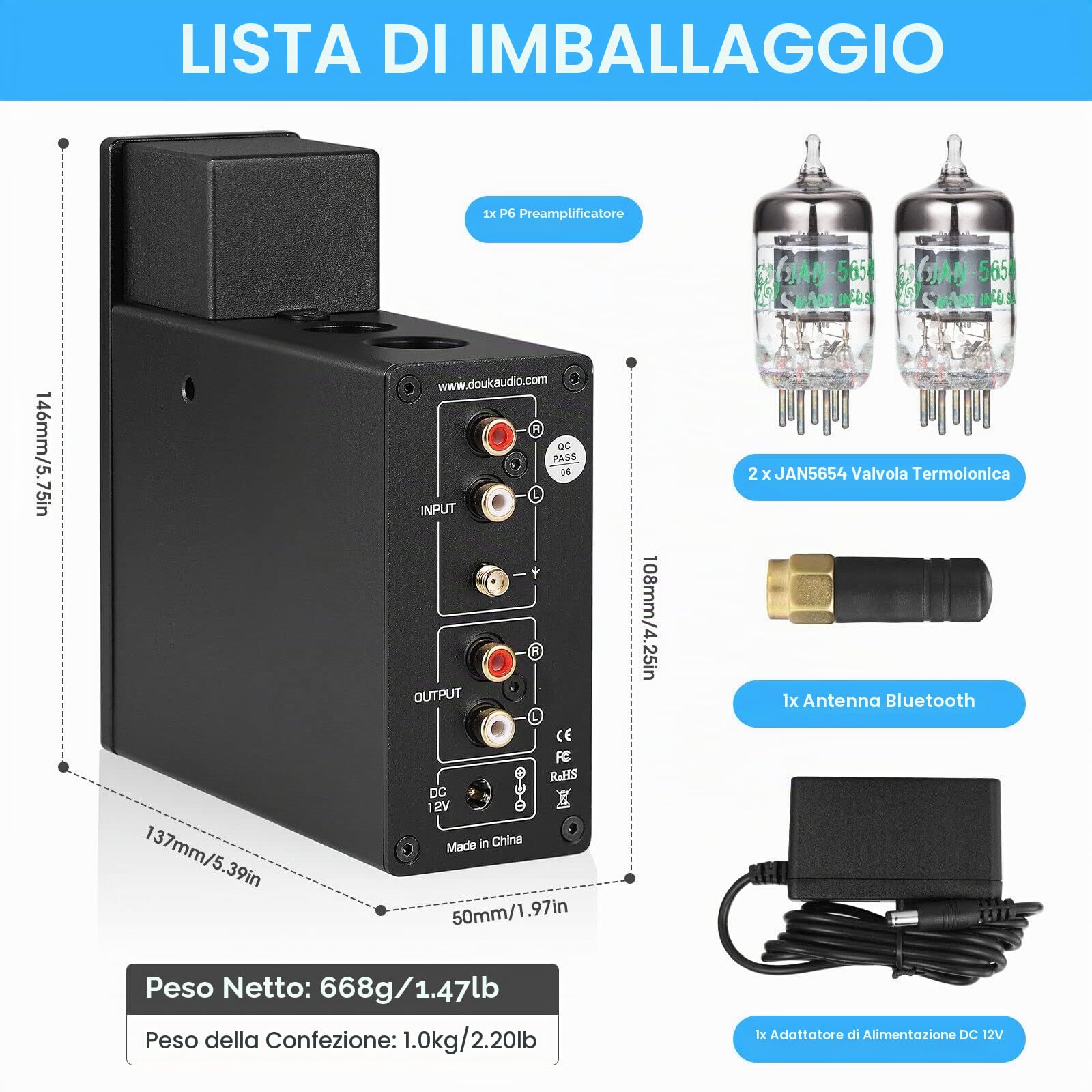 Douk Audio P6 HiFi Bluetooth Preamp Valvole Tube Preamplificatore Stereo Audio Amplificatore Cuffie Amp VU Meter