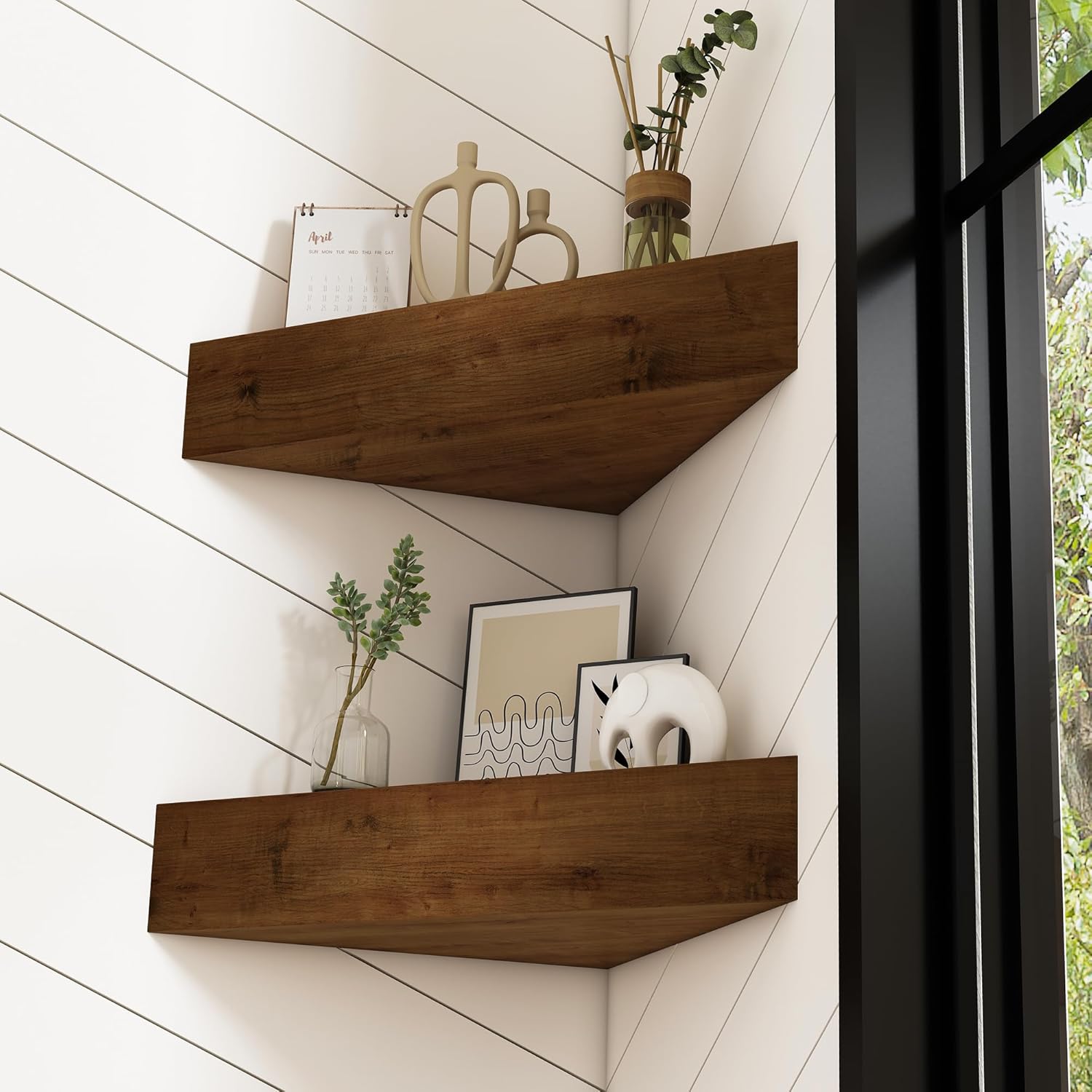 Wall Corner Floating Shelves,Wood Rustic Handmade Shelf - 12" x 12", Pack of 2 - Provincial