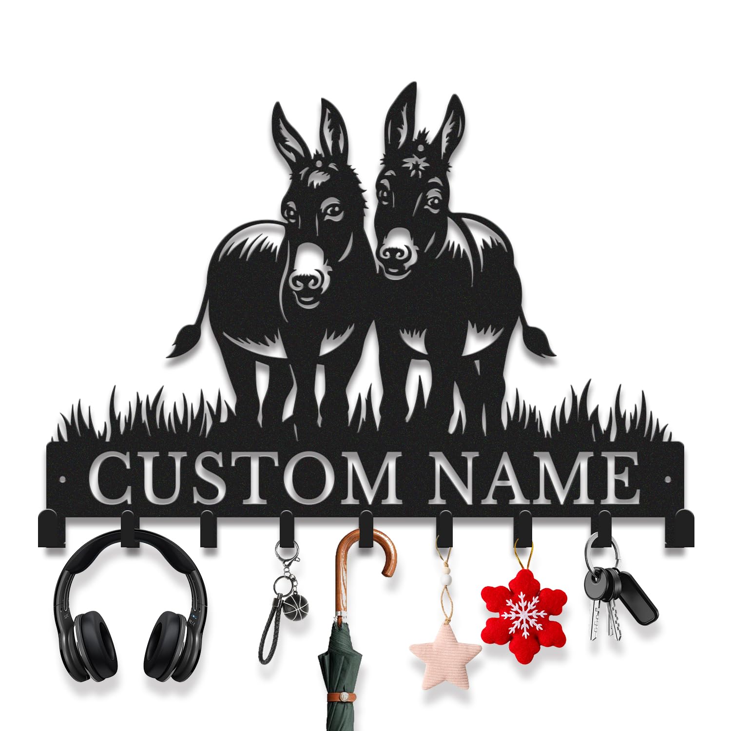 Avalox Style-1 Personalized Donkey Key Holder With Key Hooks – Organizer For Entryway, Living Room, Farmhouse Rustic Decor, Unique Key Rack For Keys, Leash, Lanyard (Style-1)