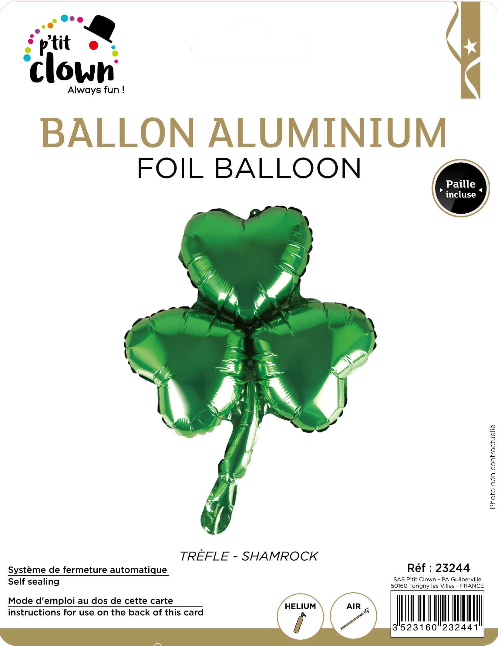 P'TIT CLOWN - 23244 - Balon aluminiowy - idealny do dekoracji na Dzień Świętego Patryka - Plastik - Zielony
