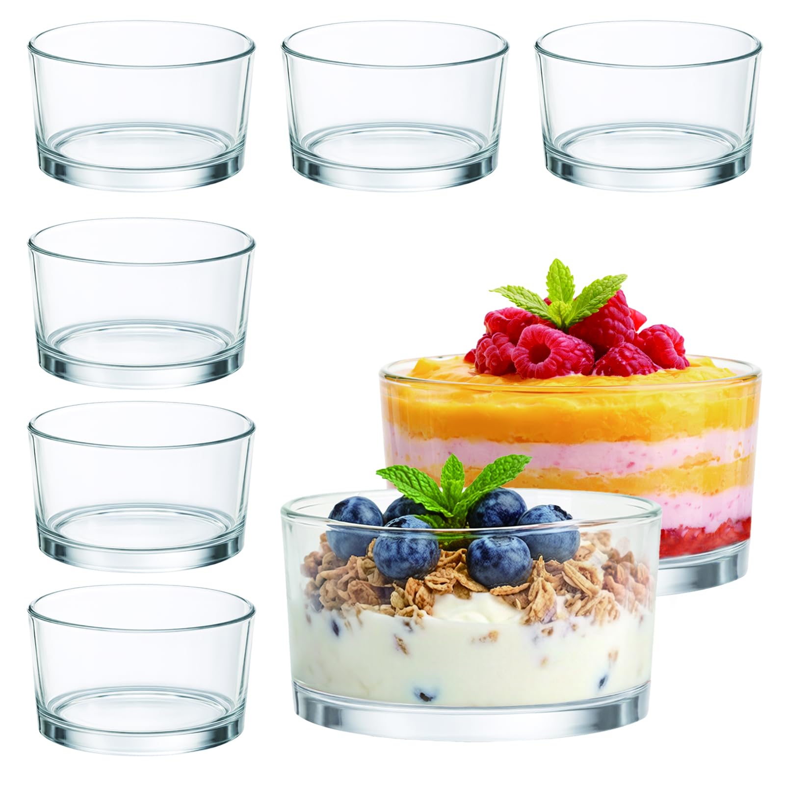 YBCPACK 8 Pack 6oz Glass Dessert Bowls - 200ml Small Glass Dessert Cups Set of 8 for Pudding, Sundae, Parfait & Snacks | Elegant Crystal Clear Ice Cream Bowls for Parties, Weddings & Daily Treats