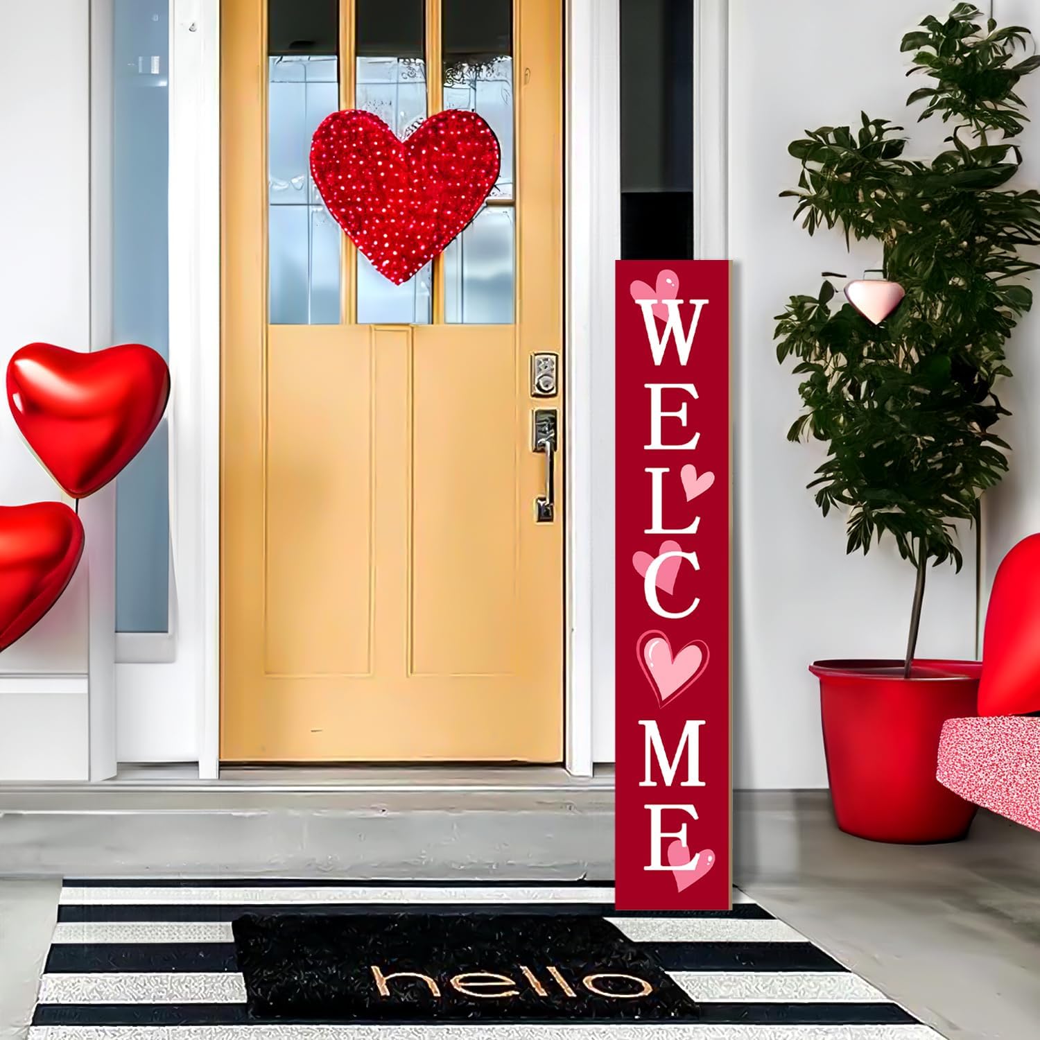 Valentine's Day Welcome Porch Sign Decor Love Wooden Hanging Sign Door Porch Standing Decorative Signs for Front Door Farmhouse Outdoor Indoor Welcome Sign Wall Craft Decor 47.2"H