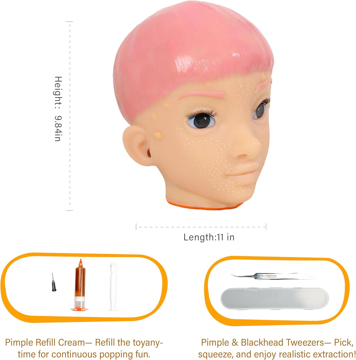 brenzo 2026 Adult Stress Relief Desk Figure with Refillable Popping Feature & Detail Cleaning Tool – Reusable Sensory Fidget Decor for Office, Home & Workspace (Pink Hair)