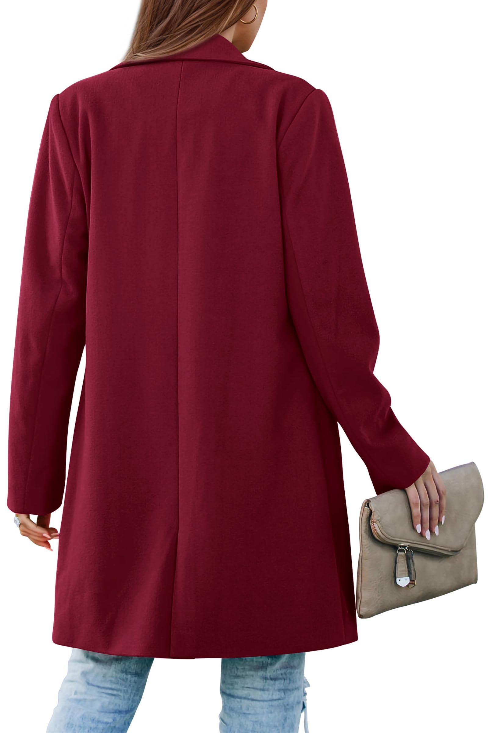 PRETTYGARDEN Women's Business Casual Long Blazer Jackets(Wine Red,S) view 2