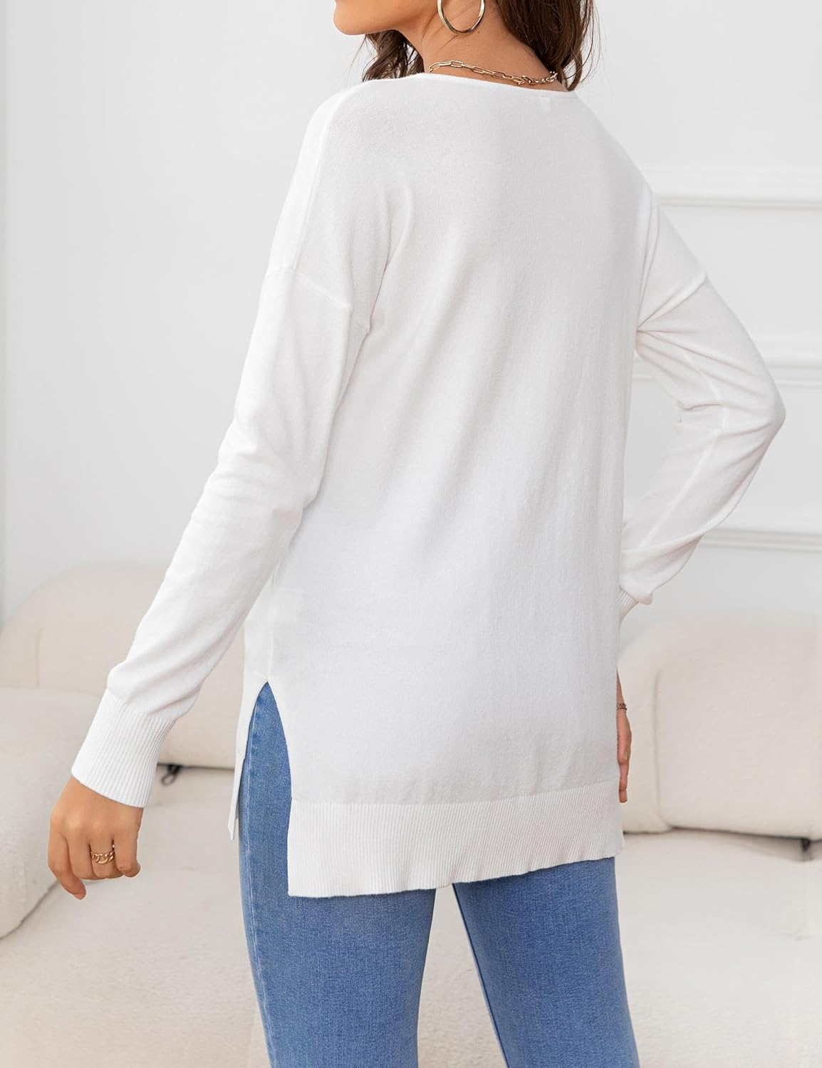 2025 Women's Casual Lightweight V Neck Batwing Sleeve Knit Top Loose Pullover Sweater - Image 4