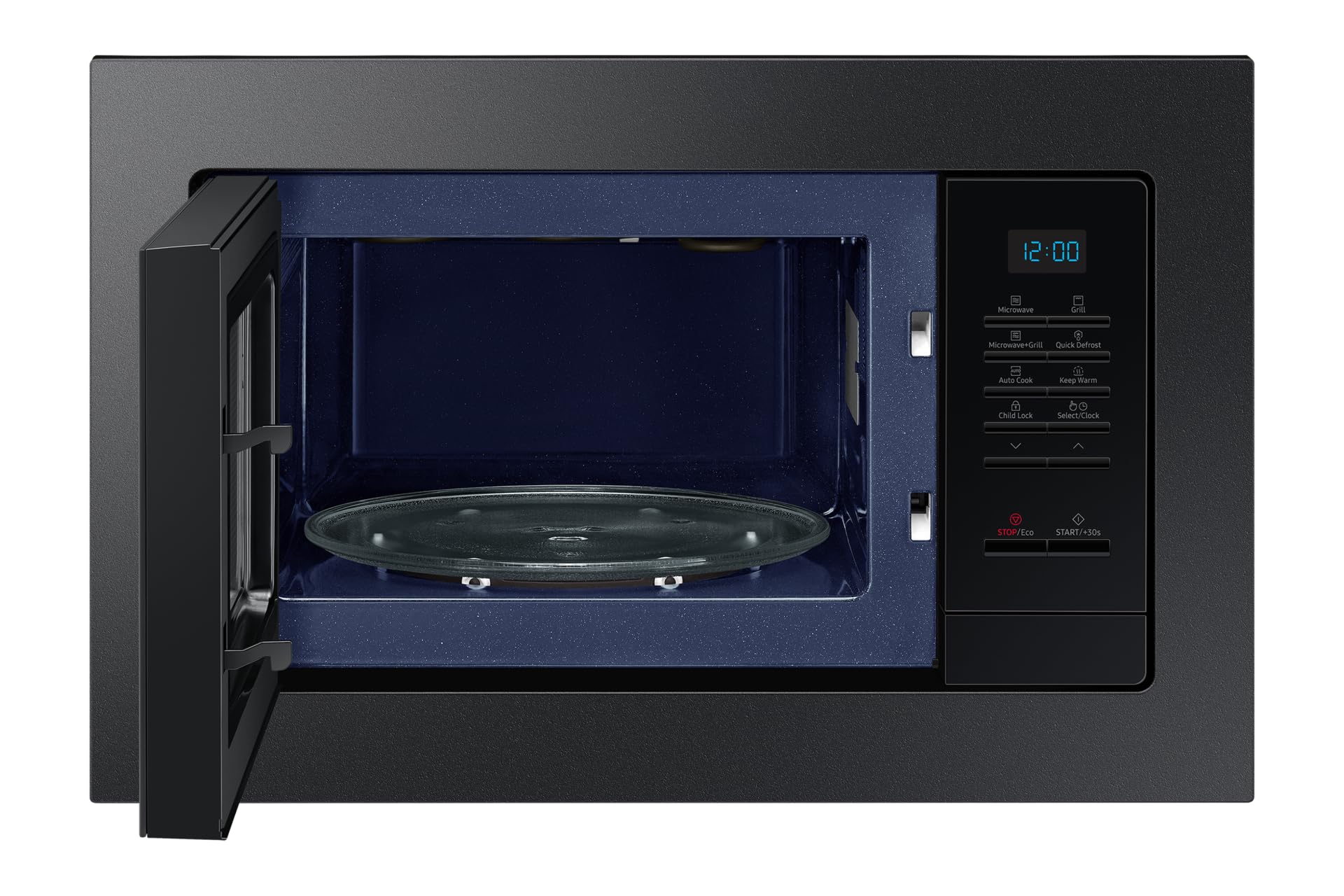 Samsung MG20A7013CB/EG kuchenka mikrofalowa do zabudowy z grillem, 850 W, pojemność 20 l, mała kuchenka mikrofalowa do wnęki 28 cm, z ramą montażową, Crusty Plate, odporne na zarysowania wnętrze