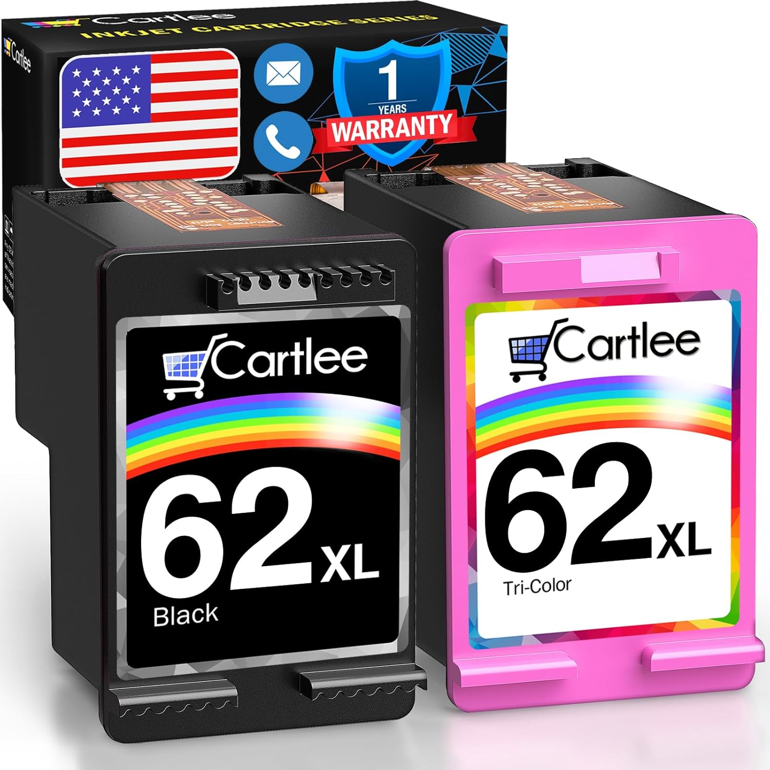 Cartlee Remanufactured Ink Cartridge Replacement for HP Ink 62 for HP 62xl Cartridge Combo Pack 62 for 62xl Cartridges Black Color Combo Pack Printer 2P
