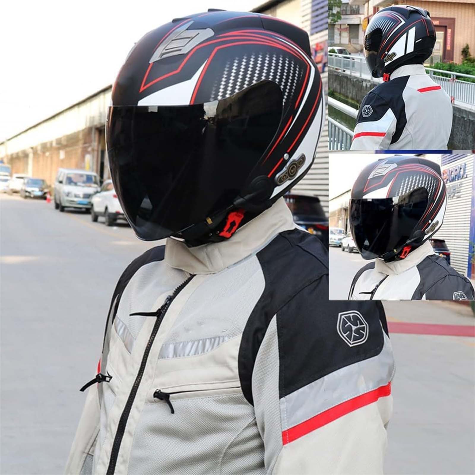 Casco Abierto De Motocicleta 3/4 con Bluetooth, Casco Retro, Gafas Dobles, Forro Extraíble, Orejeras, Certificación ECE, Casco De Protección para Scooter, Bicicleta,Hombres Y Mujeres