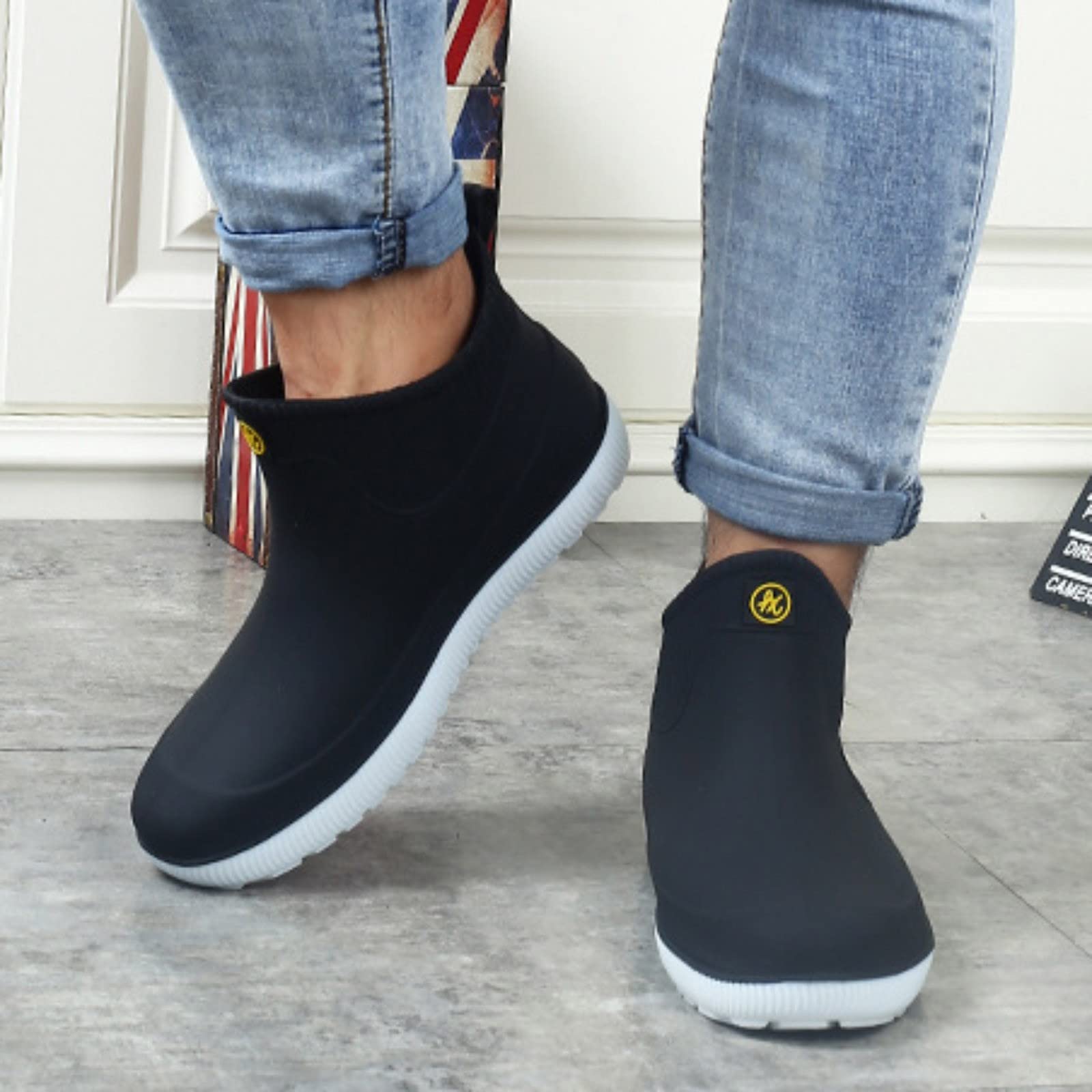 Generisch Botines de lluvia para hombre y hombre, color negro, verano, viajes, chanclas, impermeables, para jardín, pesca, lluvia, transpirables, botas de goma monocromáticas