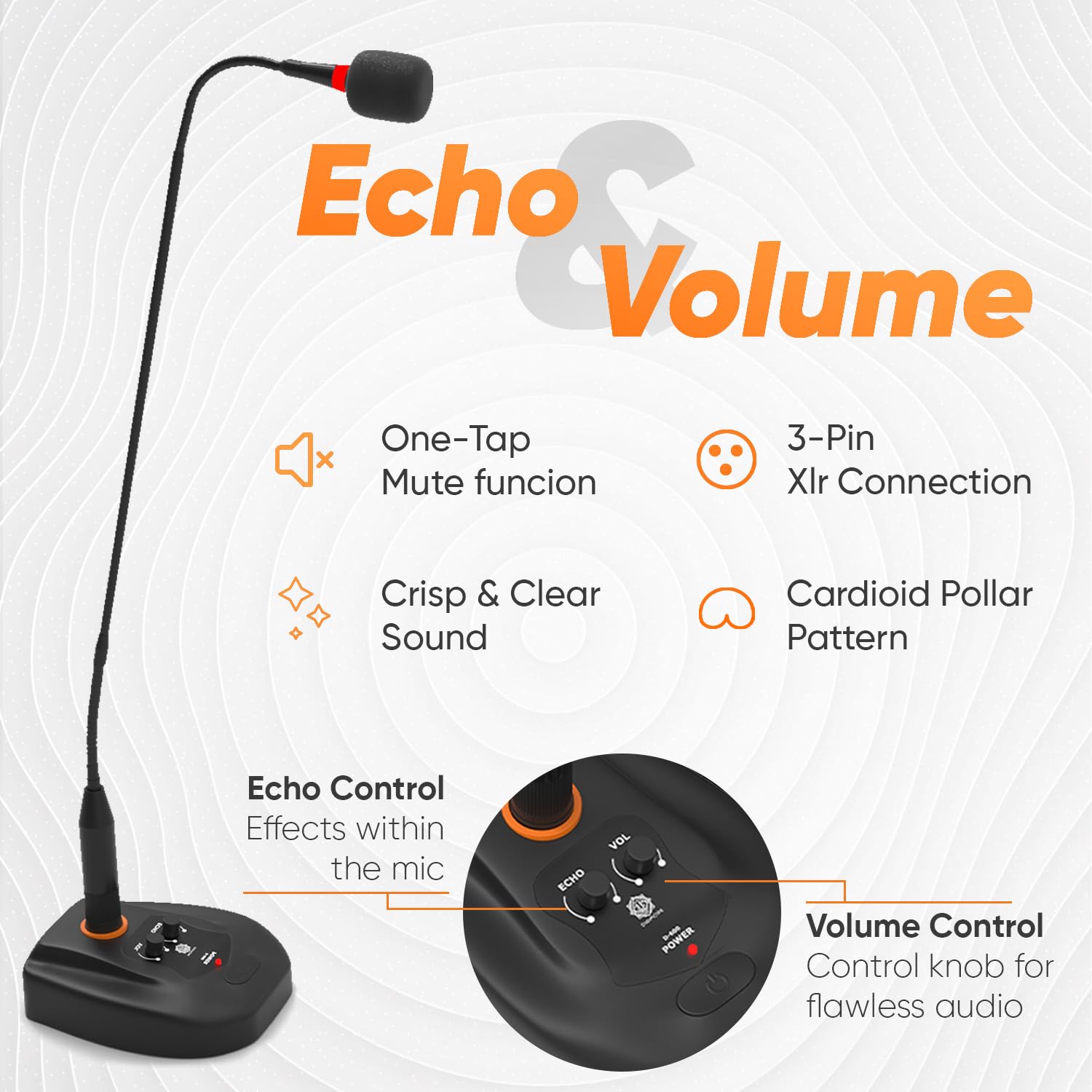 DIGIMORE 24" Desktop Podium Gooseneck Condenser Microphone | XLR Input, ON/Off Switch | Ideal for Meetings, Video Conferences, Streaming, Lectures (D-660) 1
