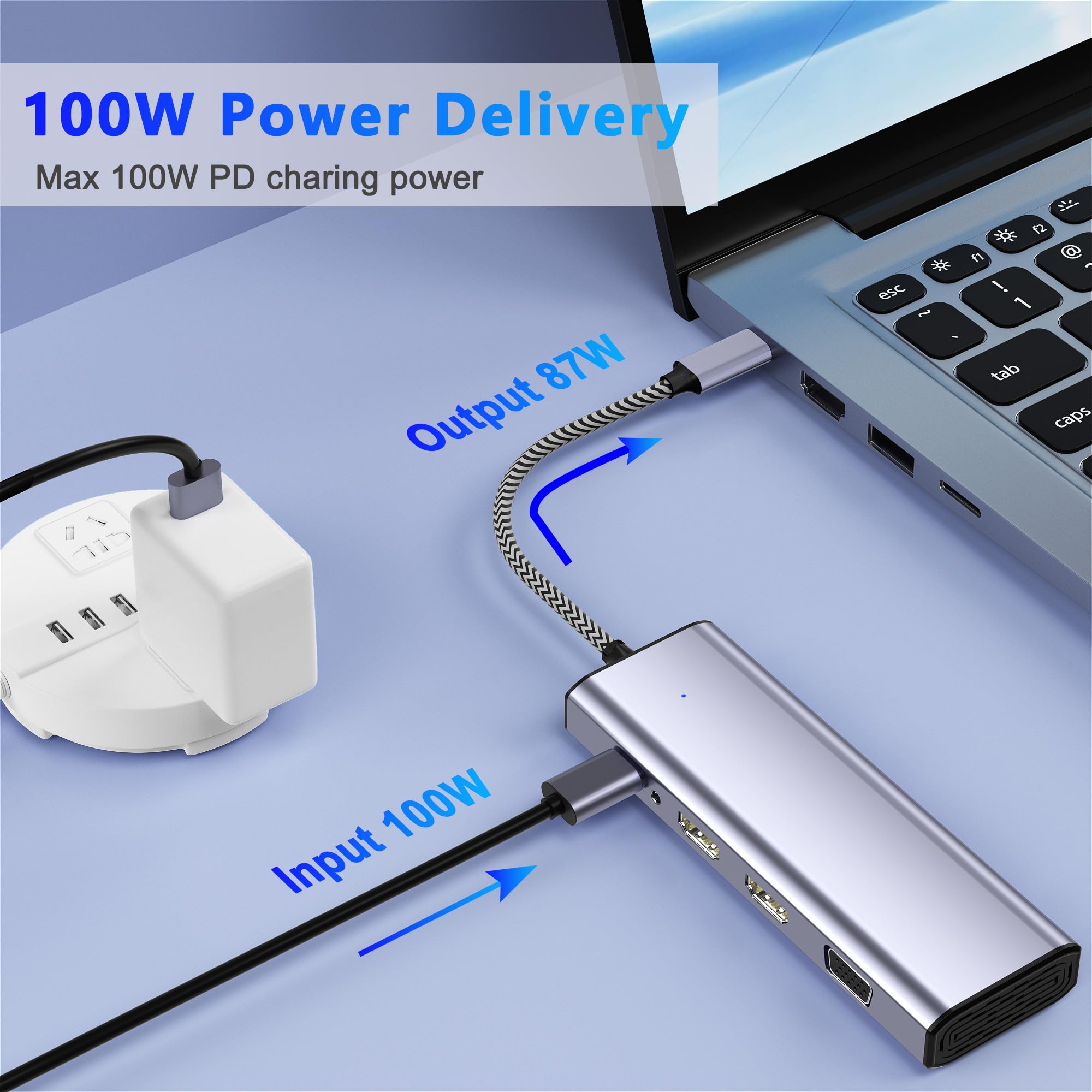 Docking Station Dual Monitor, USB C a Dual HDMI, USB C 10 in 1 Docking Station 3 Monitor con HDMI/VGA/PD/Ethernet/USB/SD/TF/3.5mm Audio