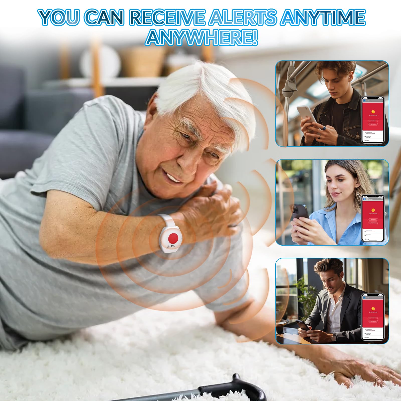 Pulsante Di Emergenza WiFi Per Anziani – 1 Ricevitore + 2 Pulsanti + 1 Bracciale, Allarme SOS, Compatibile Con App Tuya