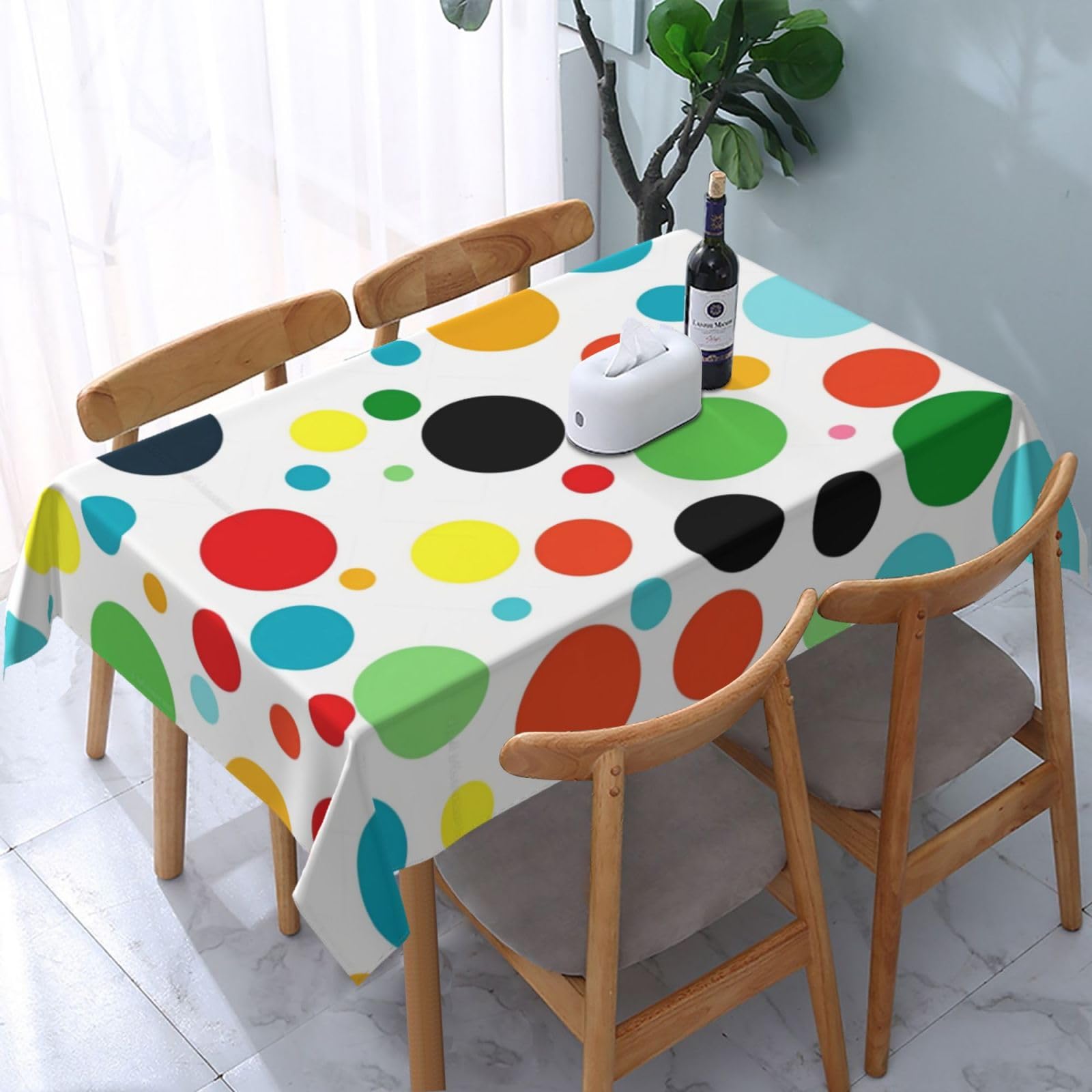 WPKJU Twister Polka Dots Printed Tablecloth Water Resistant Table Cover Washable Rectangle Table Cloth for Tables 54x72 in